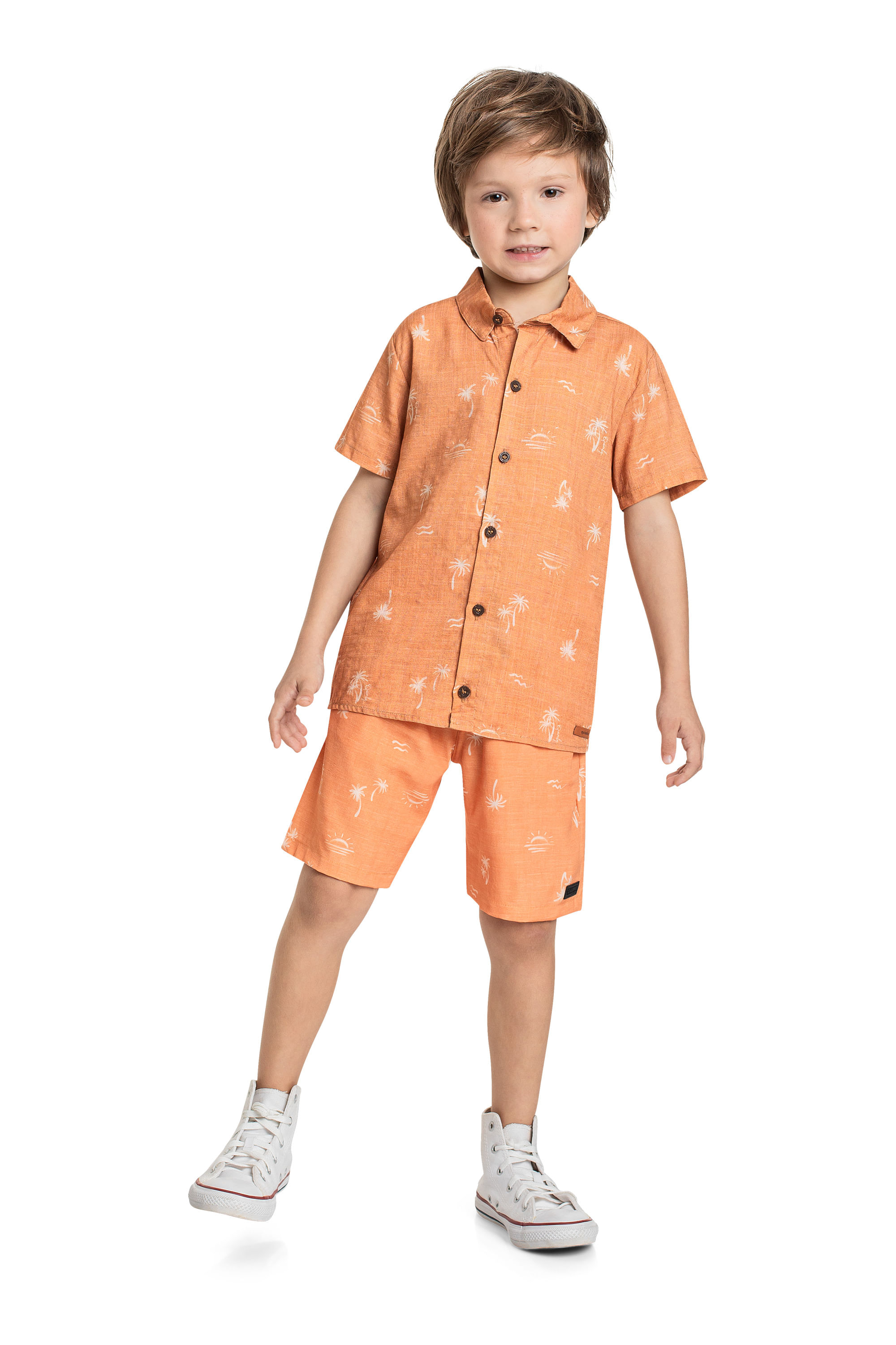 Camisa de Algodão Infantil para Menino (Marrom) Quimby