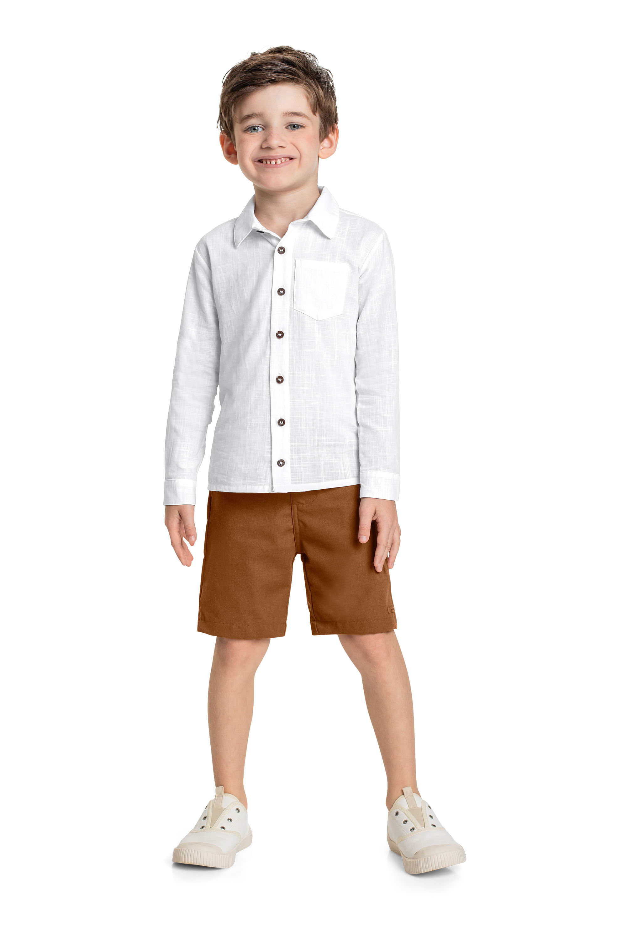 Bermuda Infantil em Tecido para Menino (Marrom) Quimby