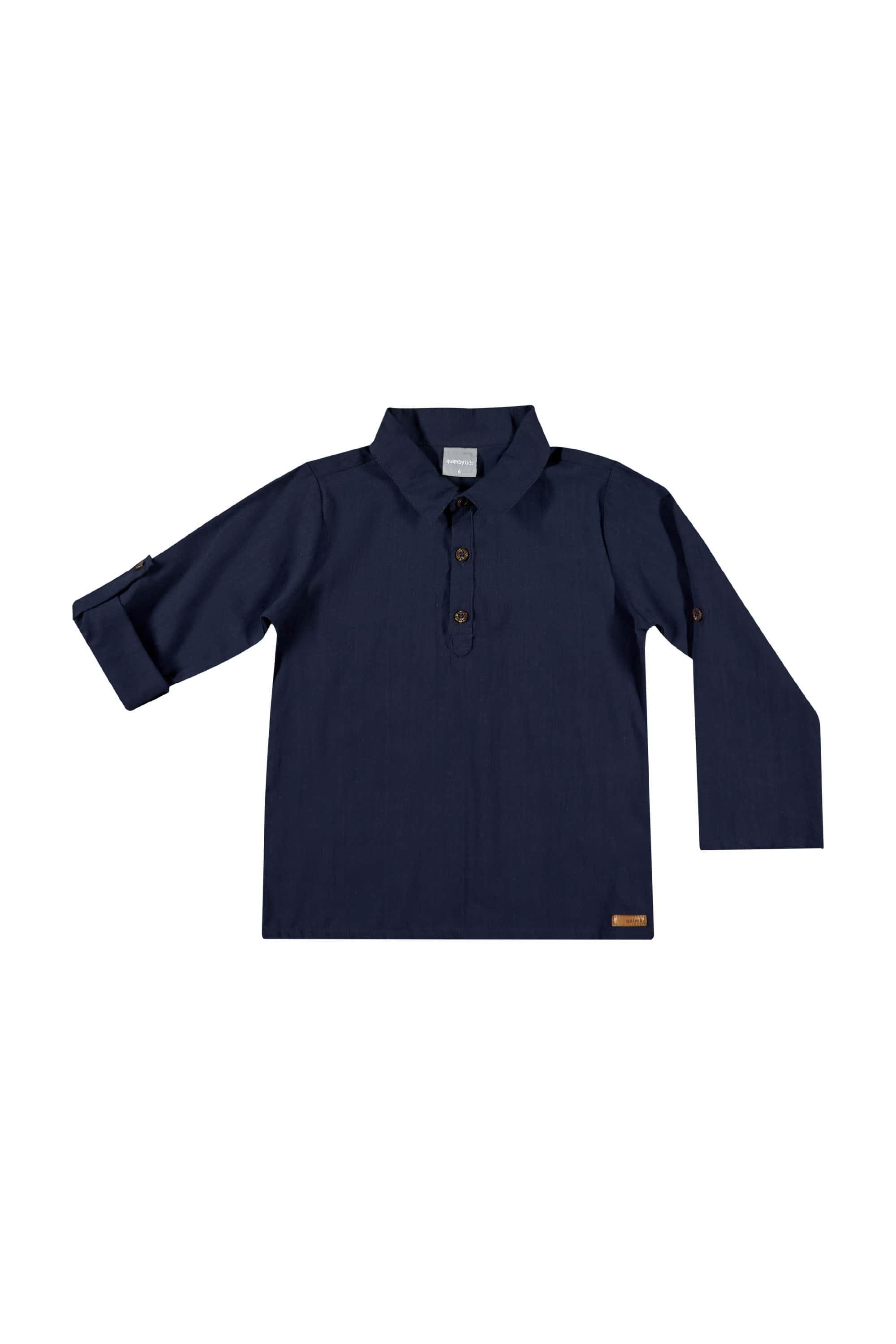 Camisa Manga Longa Infantil em Tecido para Menino (Azul Marinho) Quimby - Imagem 4