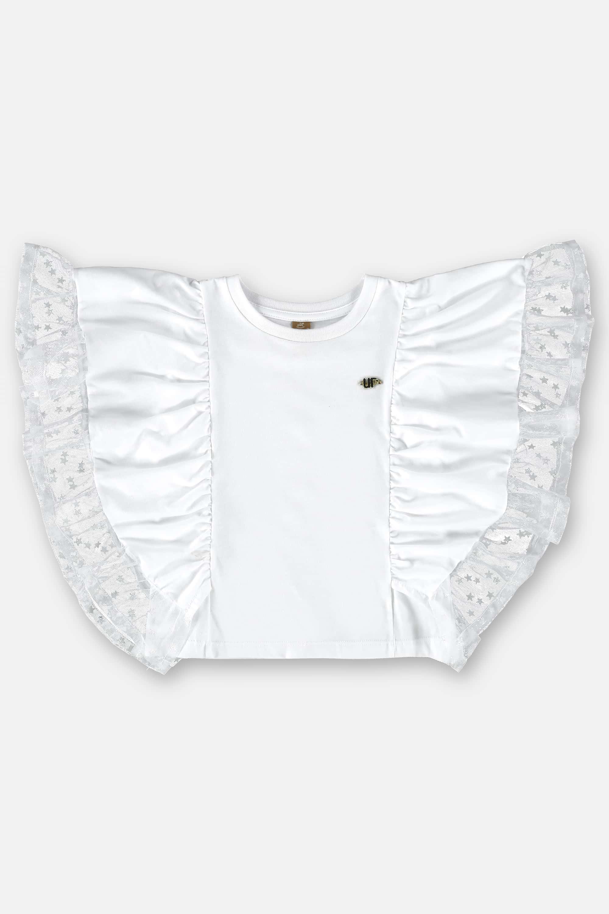 Blusa Infantil Manga Curta em Meia Malha e Tule (Branco) Up Baby - Imagem 11