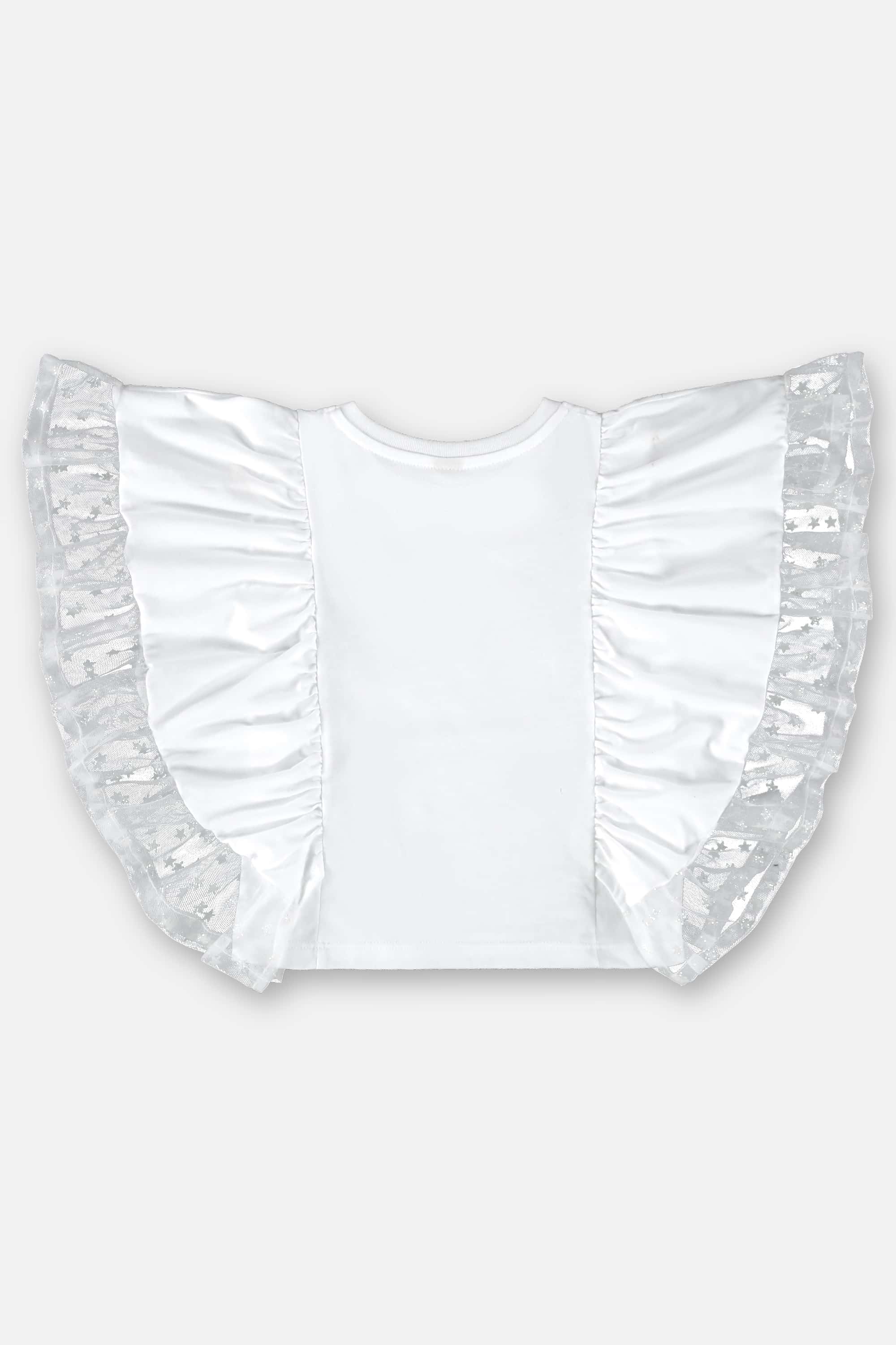 Blusa Infantil Manga Curta em Meia Malha e Tule (Branco) Up Baby - Imagem 3