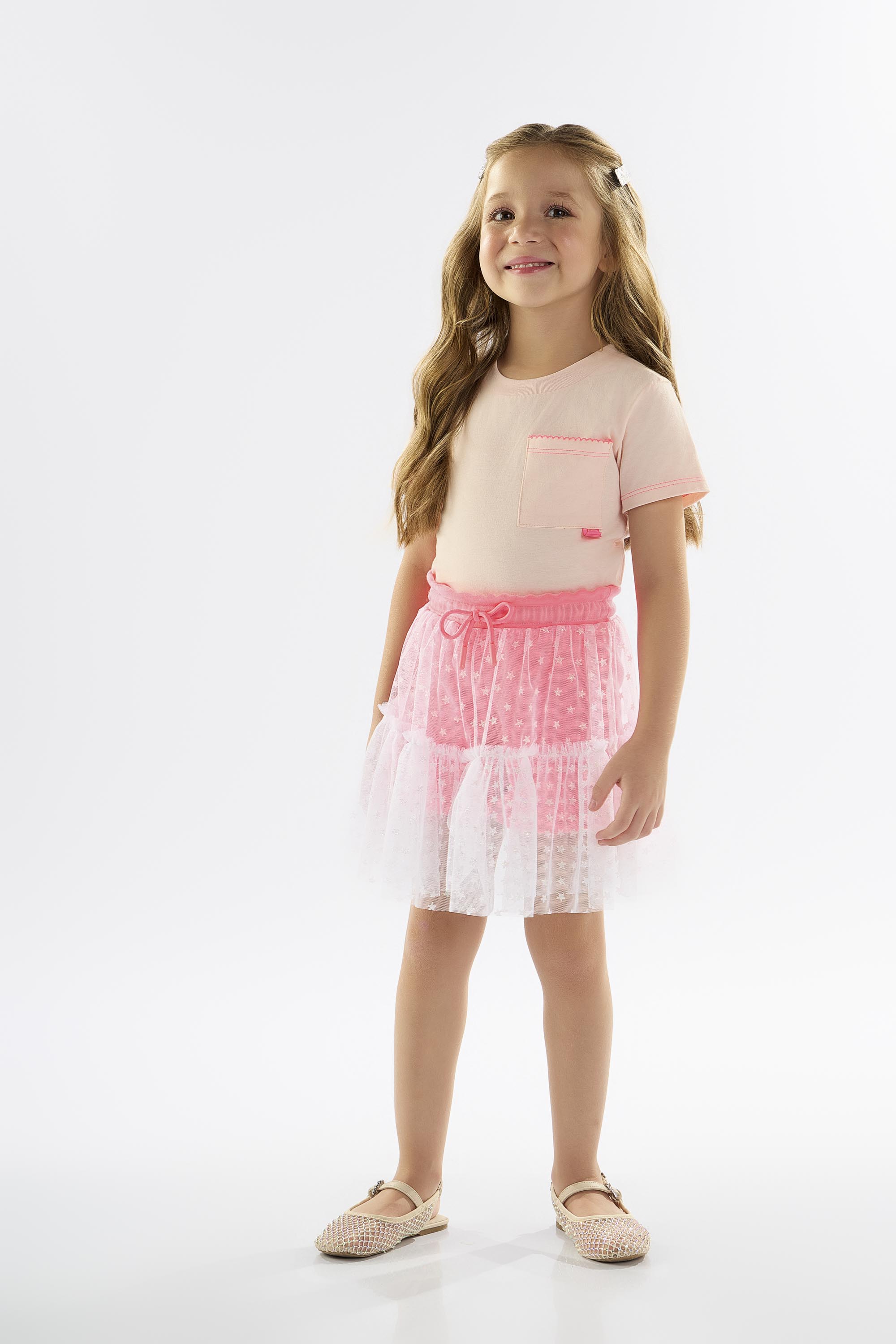 Conjunto Infantil com Blusa e Shorts com Saia (Rosa Claro) Up Baby