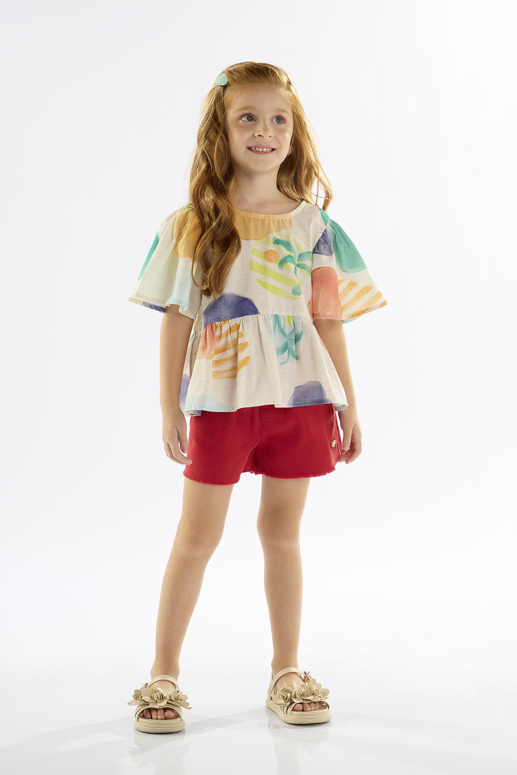 Short Infantil para Menina em Sarja com Elastano (Vermelho) Up Baby - Imagem 17
