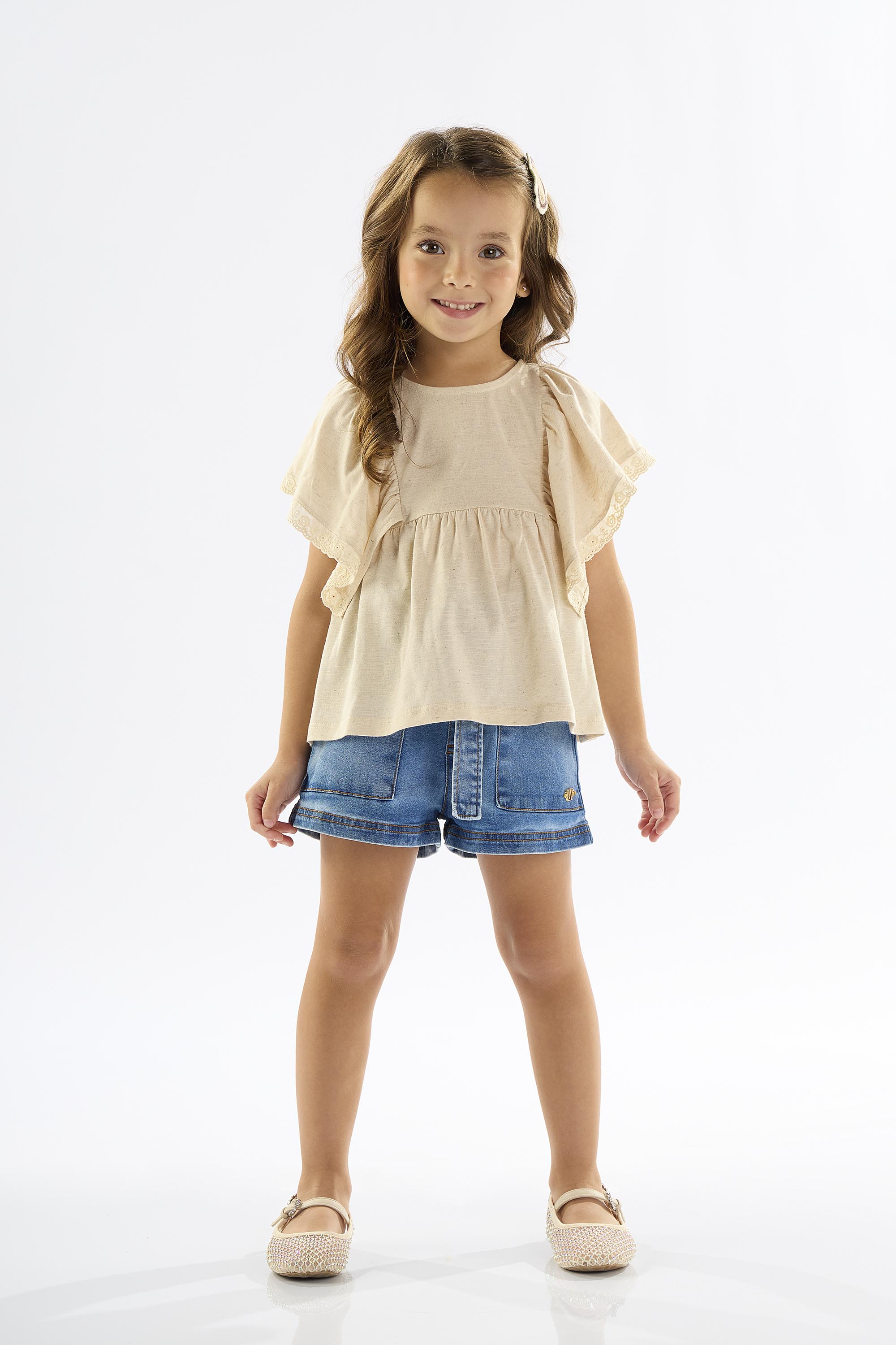 Blusa Infantil em Meia Malha Linho Flamê (Bege) Up Baby - Imagem 16