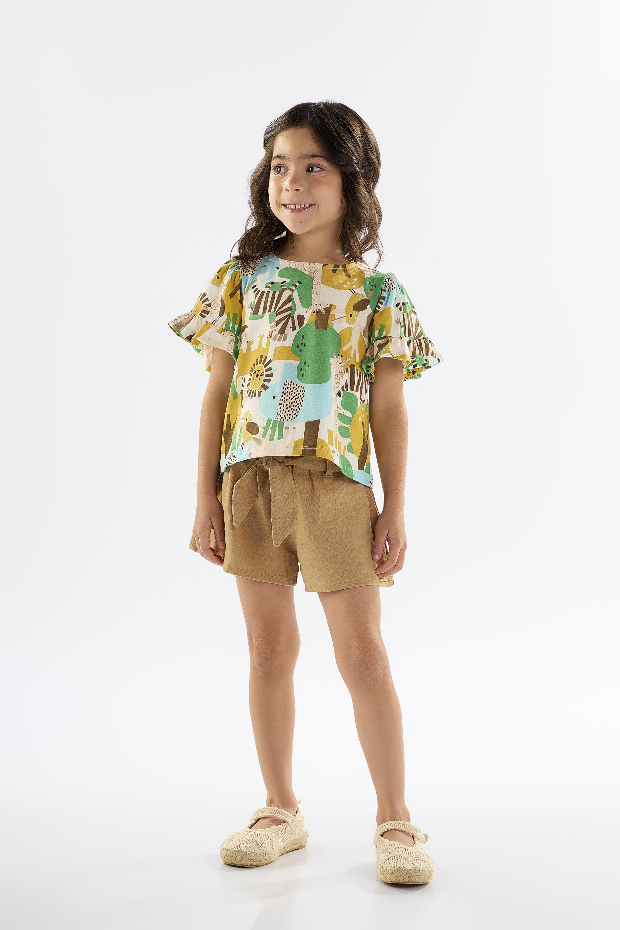 Conjunto Infantil para Menina com Blusa e Short (Bege) Up Baby