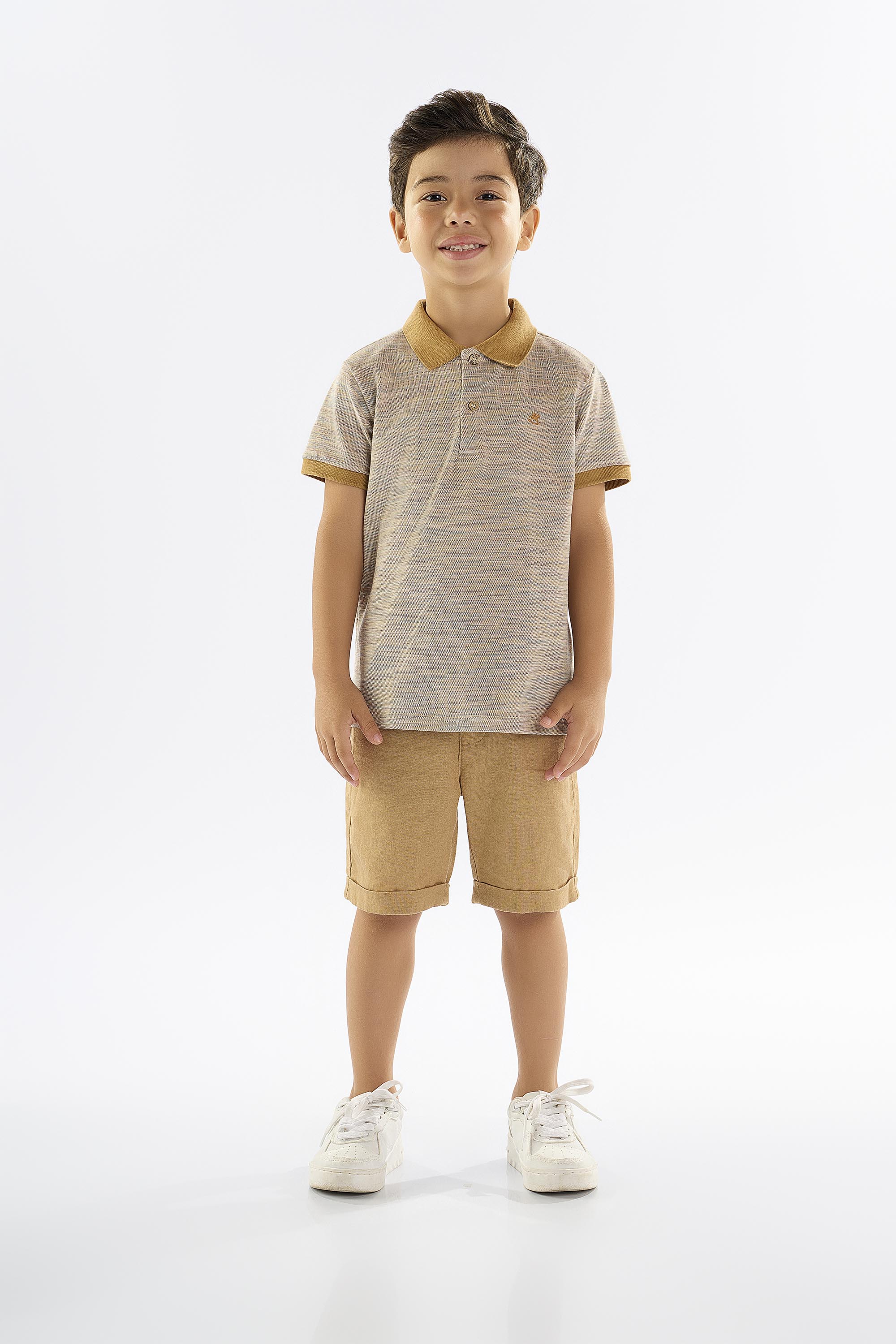 Camisa Polo Infantil para Menino em Piquet (Bege) Up Baby - Imagem 4