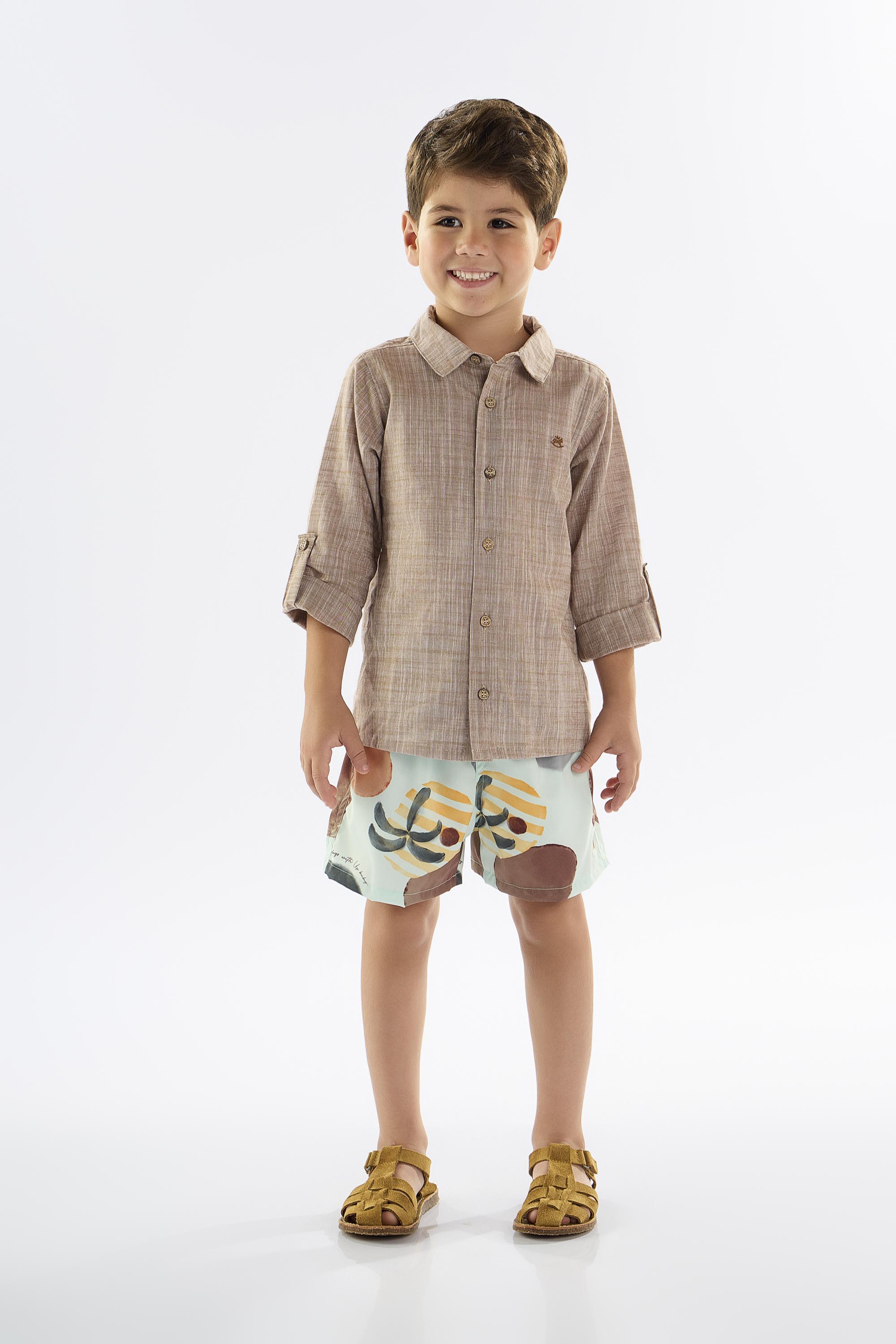 Conjunto Infantil para Menino com Camisa e Short (Marrom) Up Baby