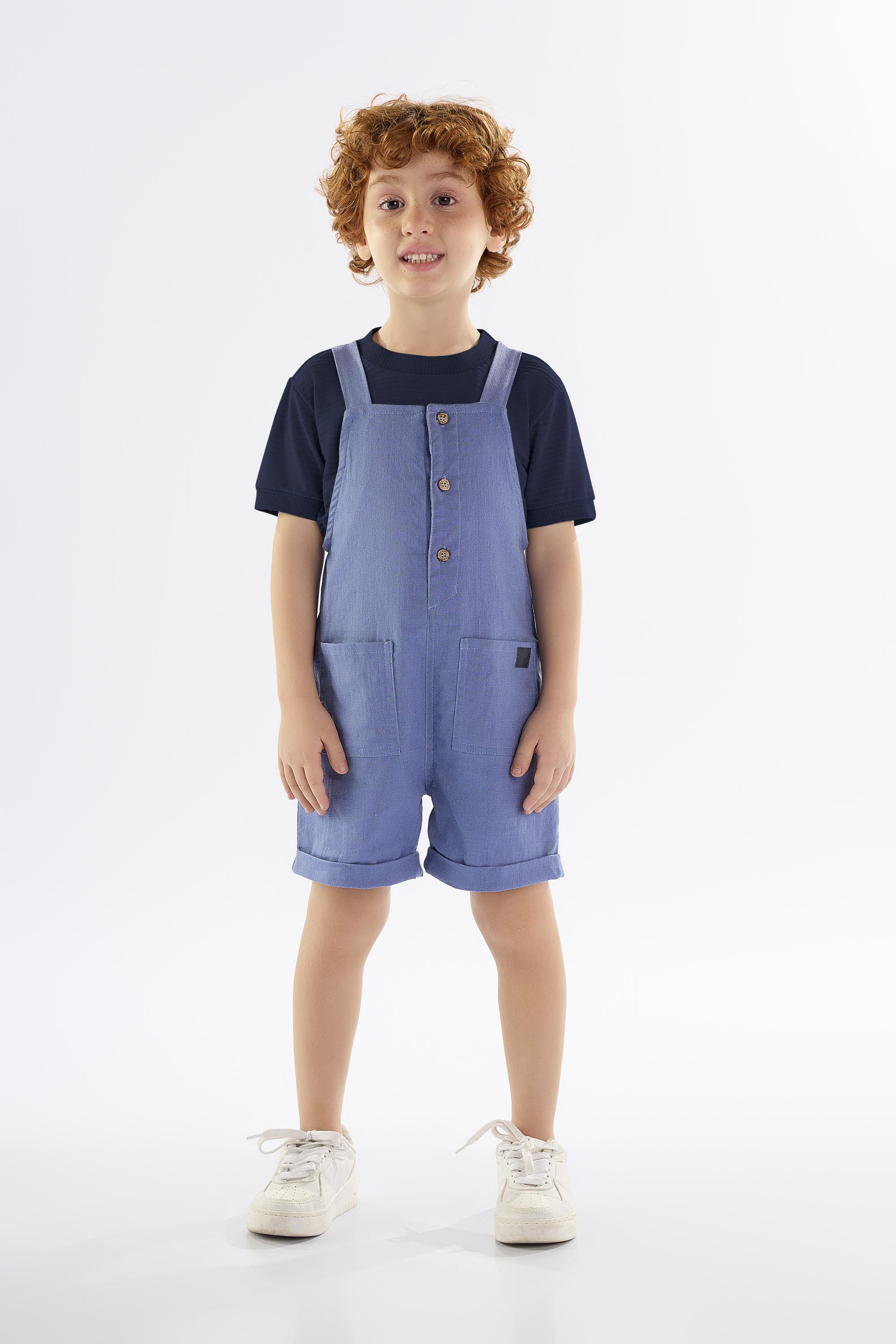 Jardineira Infantil para Menino em Linho com Elastano (Azul) Up Baby