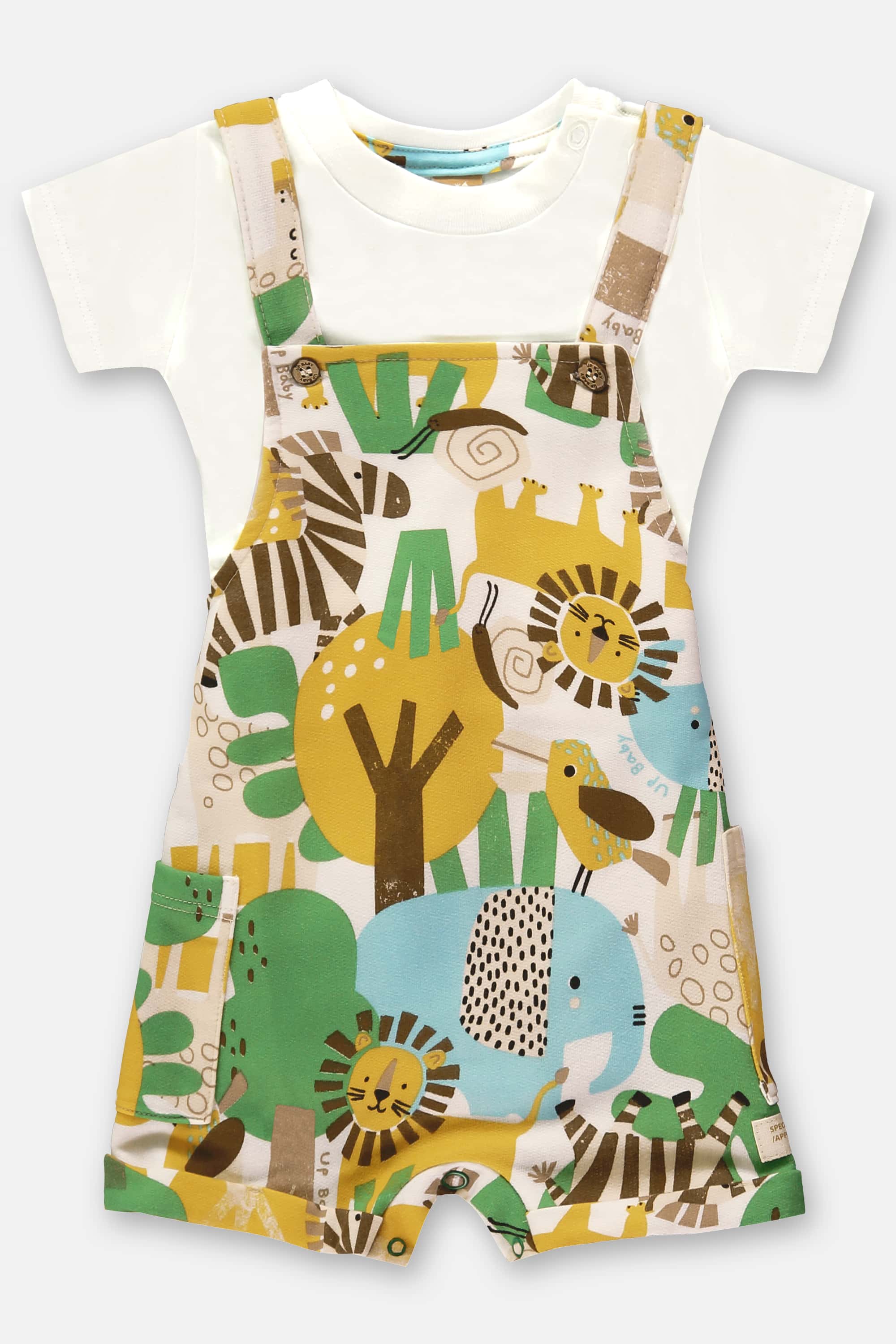 Conjunto para Bebê Menino Jardineira e Body Safari (Bege) Up Baby