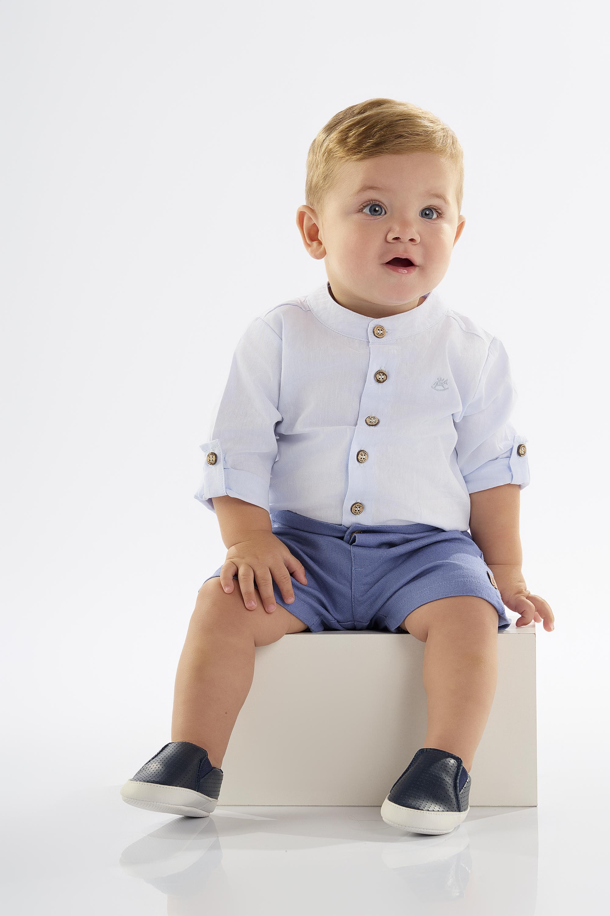 Body Camisa para Bebê Menino em Tecido Chambray (Azul) Up Baby - Imagem 4