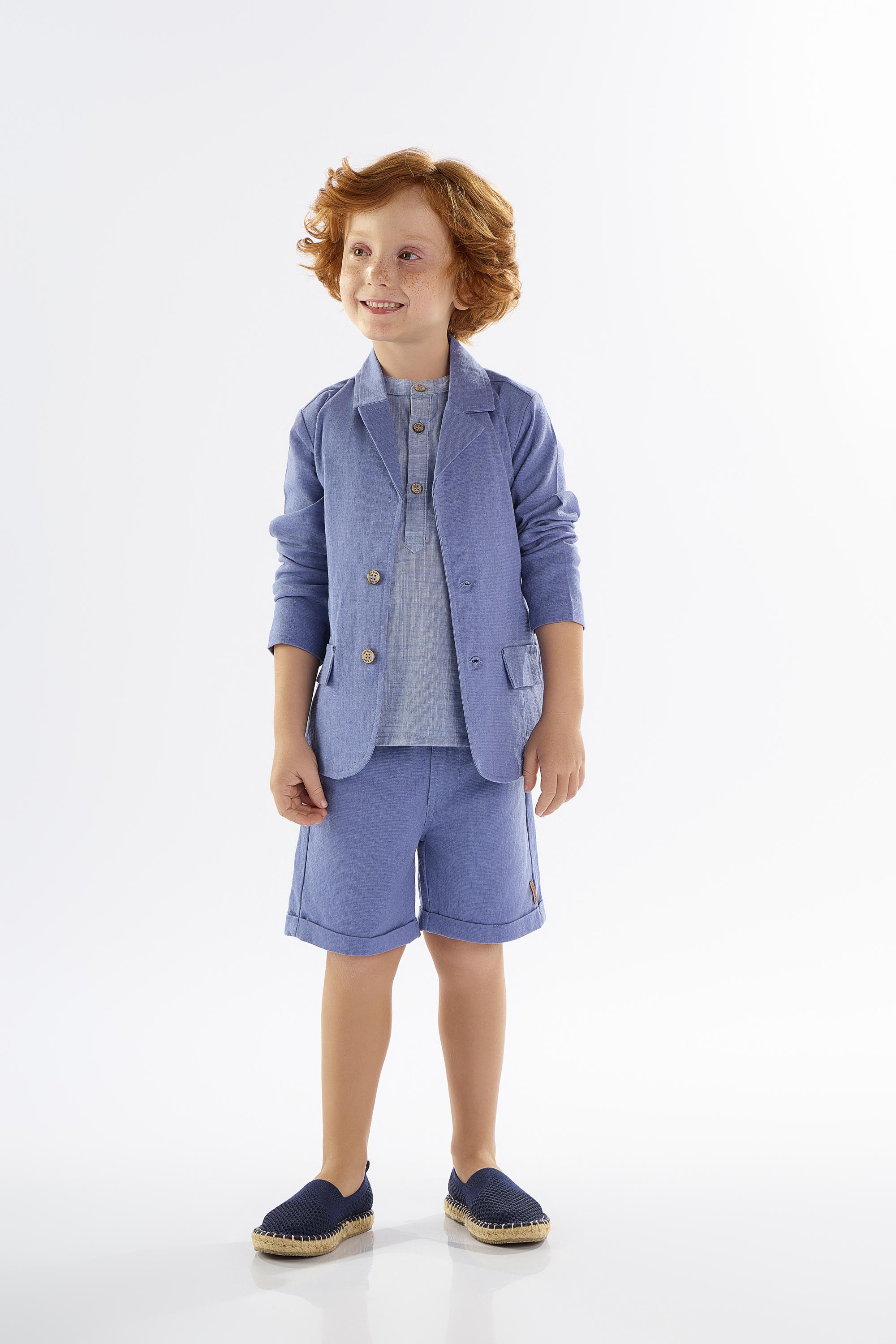 Bermuda Infantil para Menino em Linho com Elastano (Azul) Up Baby - Imagem 4