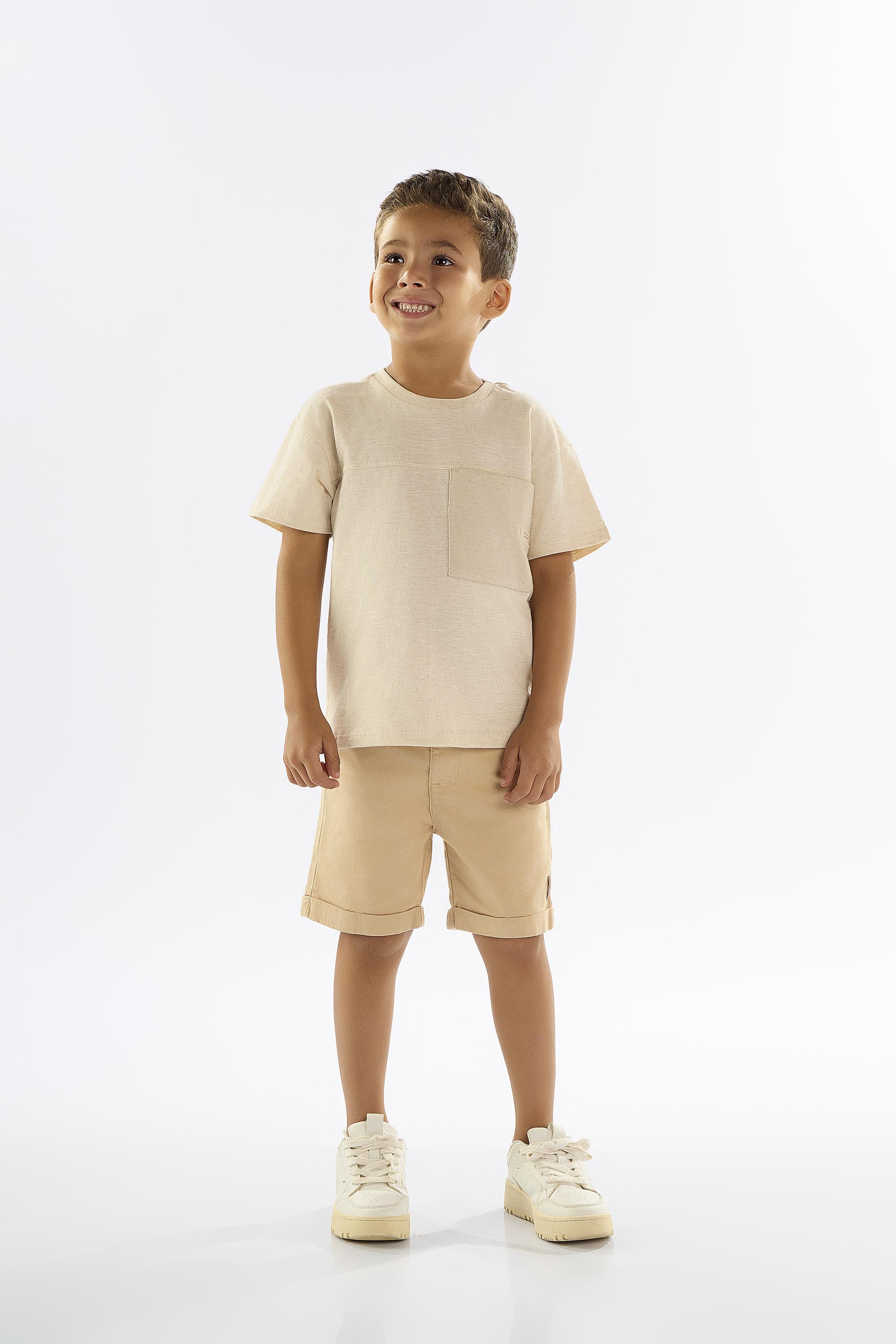 Camiseta Infantil para Menino em Meia Malha Linho (Bege) Up Baby