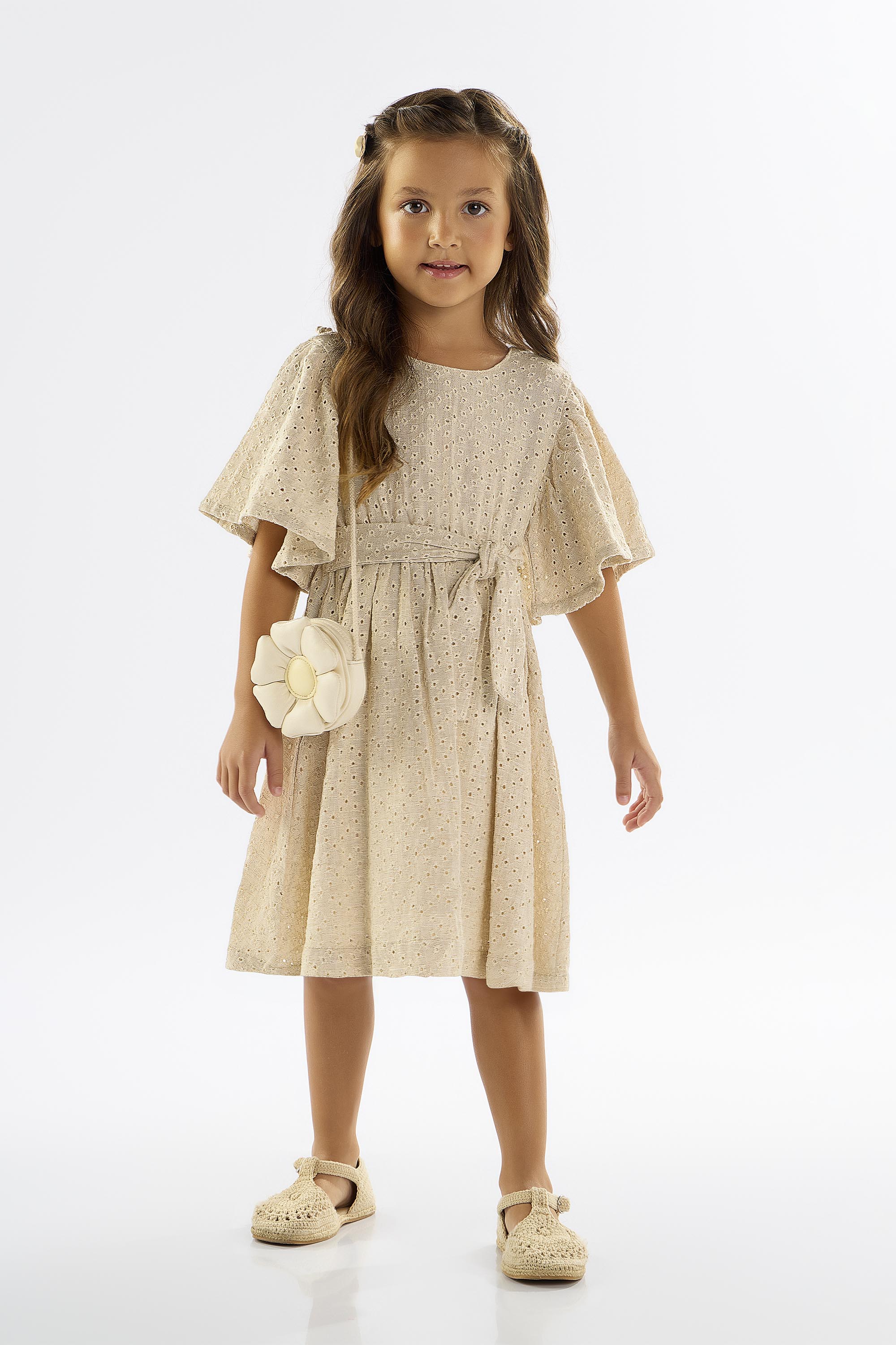 Vestido Infantil Manga Curta em Laise Forrado (Off White) Up Baby - Imagem 9