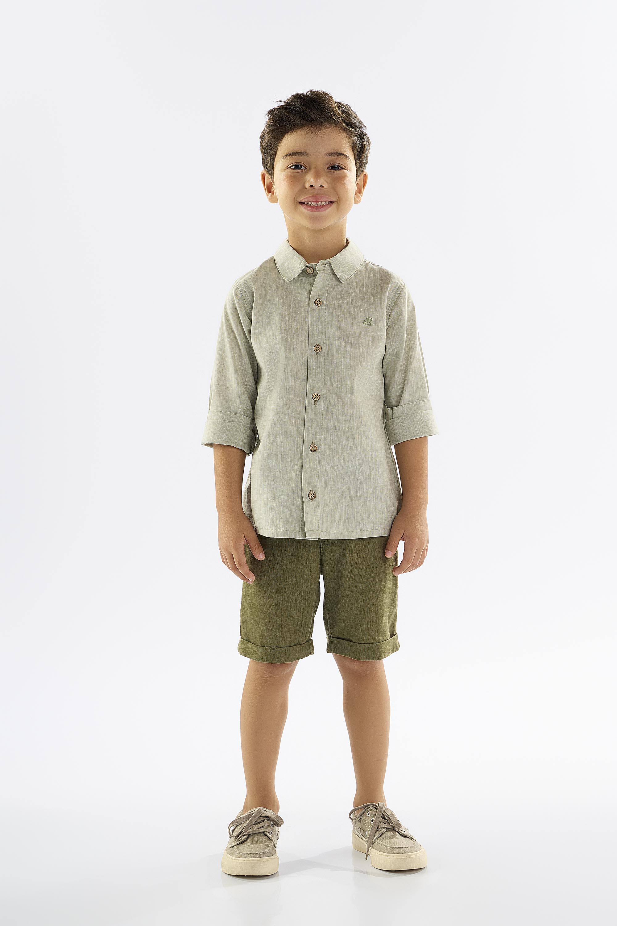 Camisa Infantil para Menino em Algodão e Linho (Verde) Up Baby