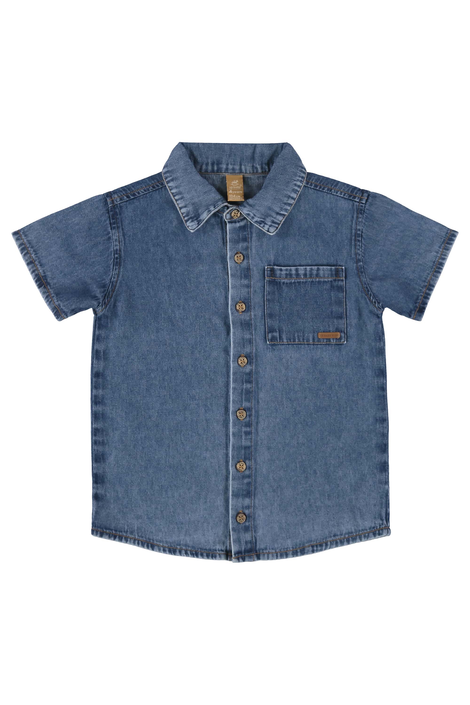 Camisa Infantil para Menino Manga Curta em Jeans (Azul) Up Baby - Imagem 20
