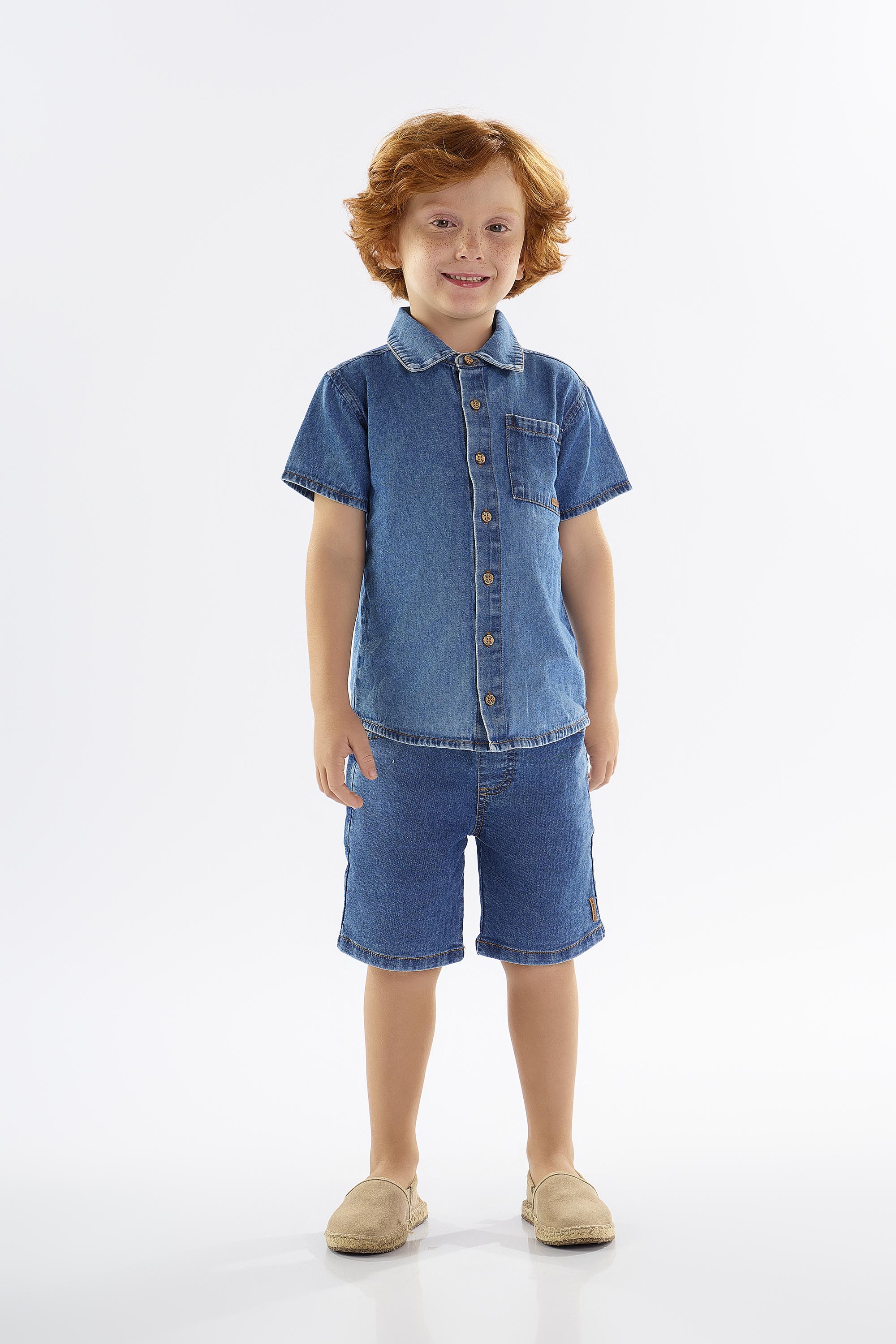 Camisa Infantil para Menino Manga Curta em Jeans (Azul) Up Baby - Imagem 16