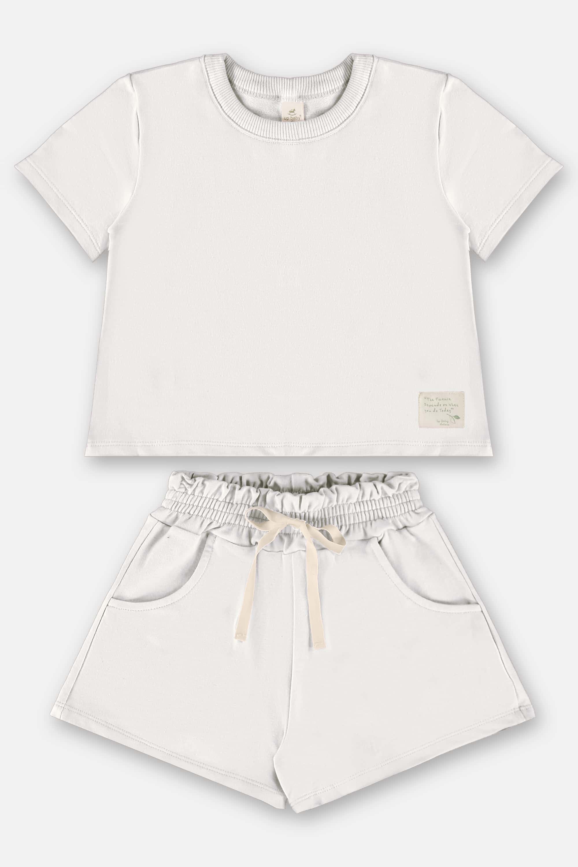 Conjunto Infantil para Menina com Blusa e Short Nature (Off White) Up Baby