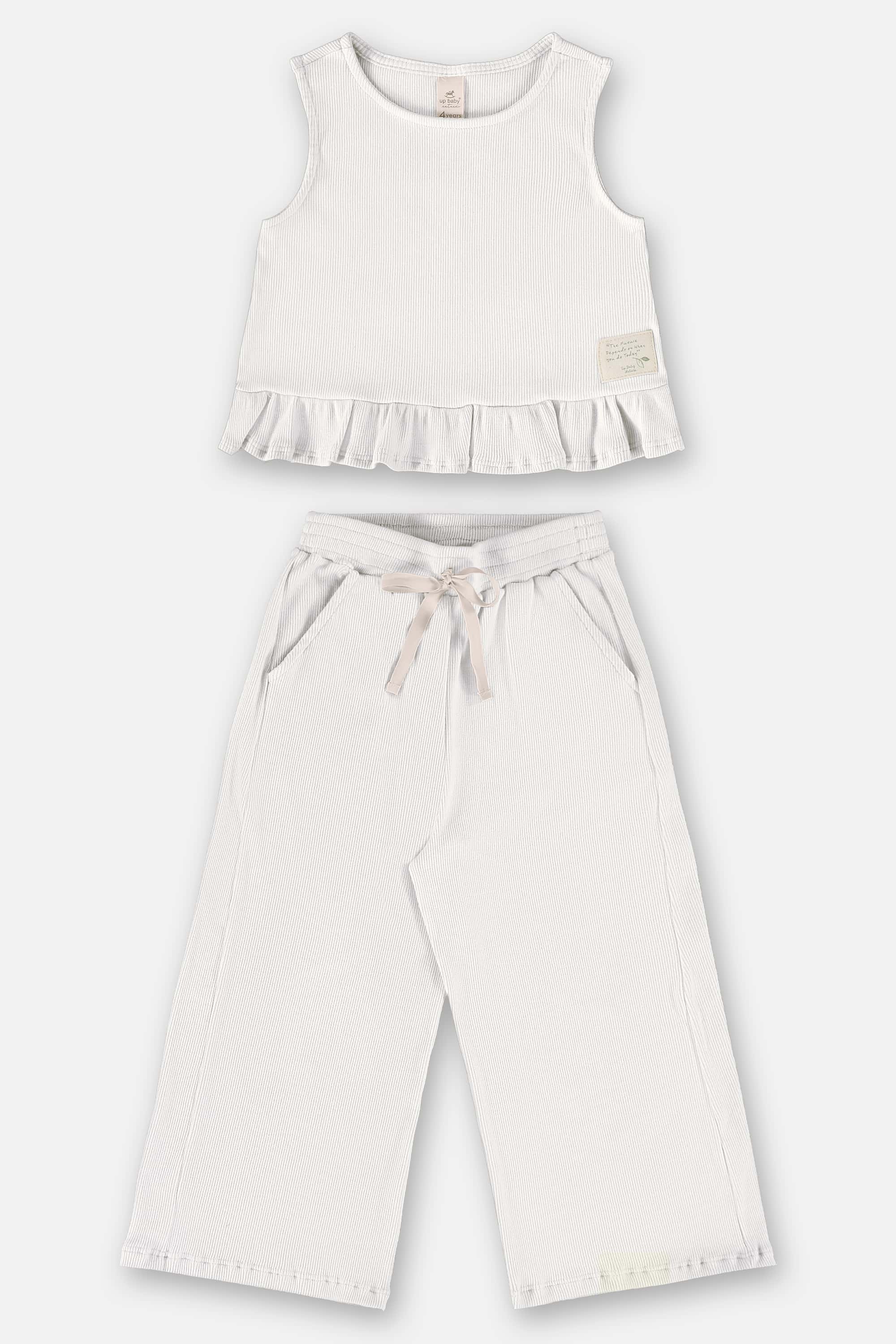 Conjunto Infantil para Menina com Blusa e Calça Nature (Off White) Up Baby
