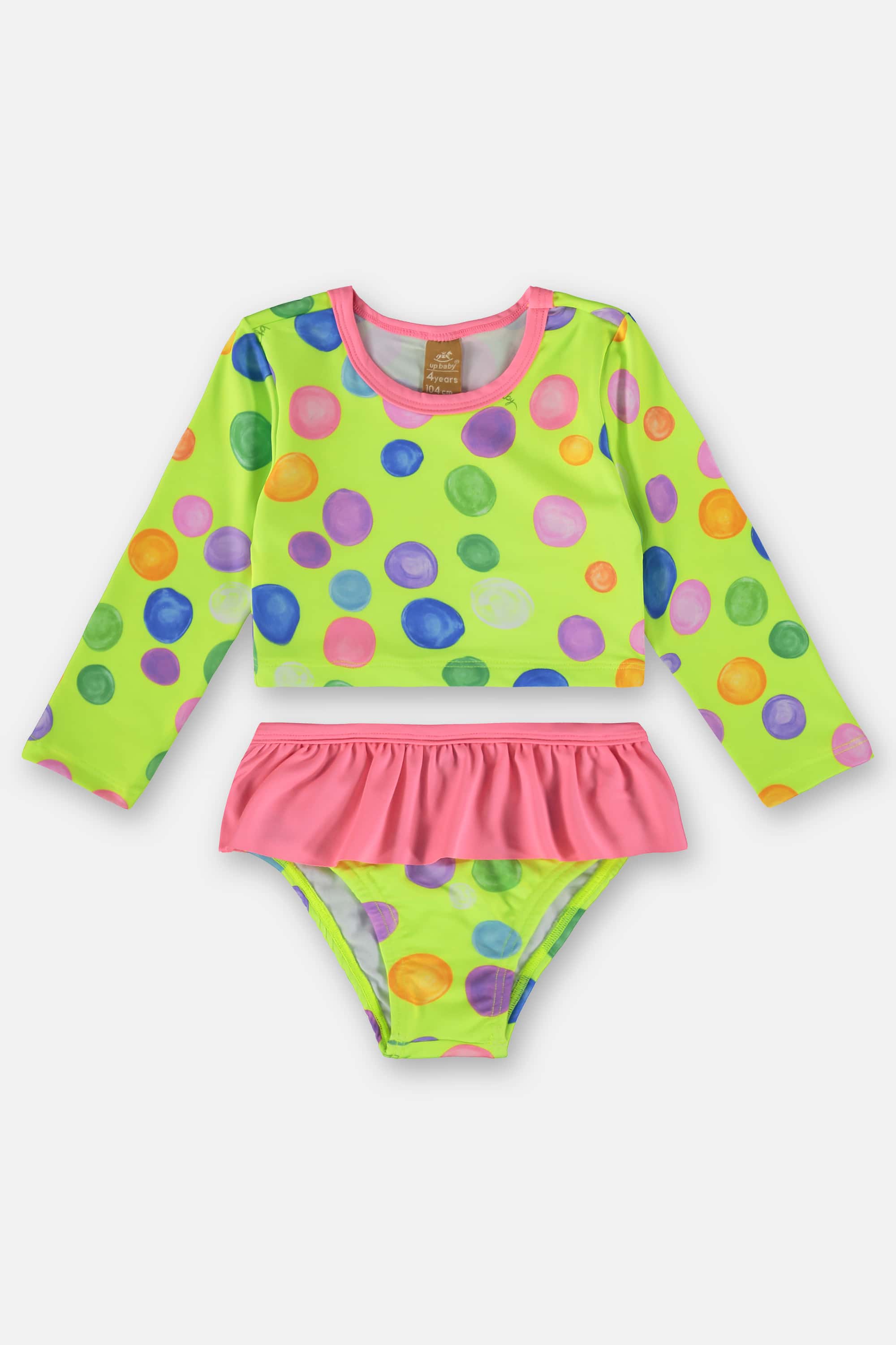Biquíni Infantil Manga Longa em Malha FPS+50 com Forro (Verde Neon) Up Baby