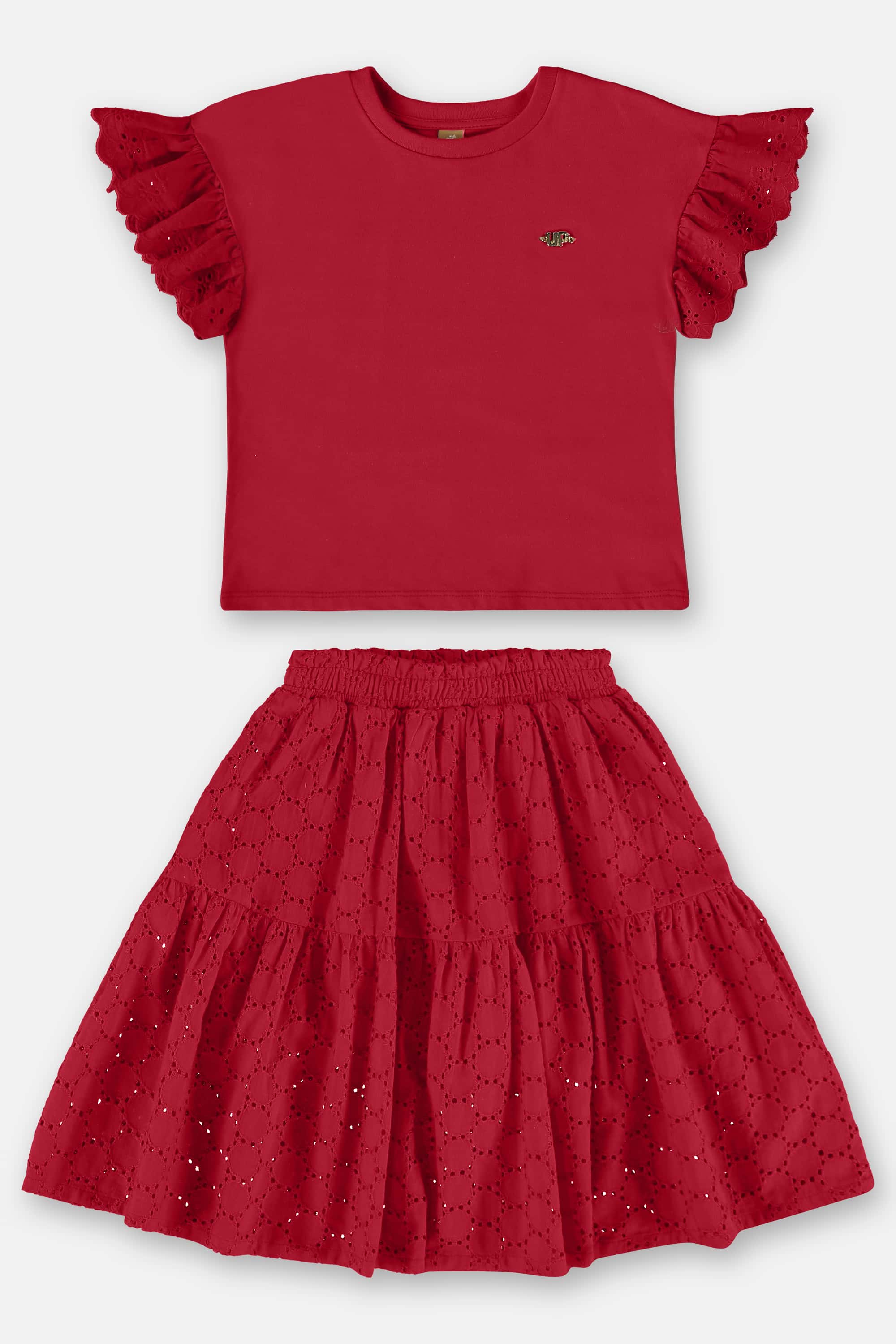 Conjunto Infantil para Menina com Blusa e Saia (Vermelho) Up Baby - Imagem 2