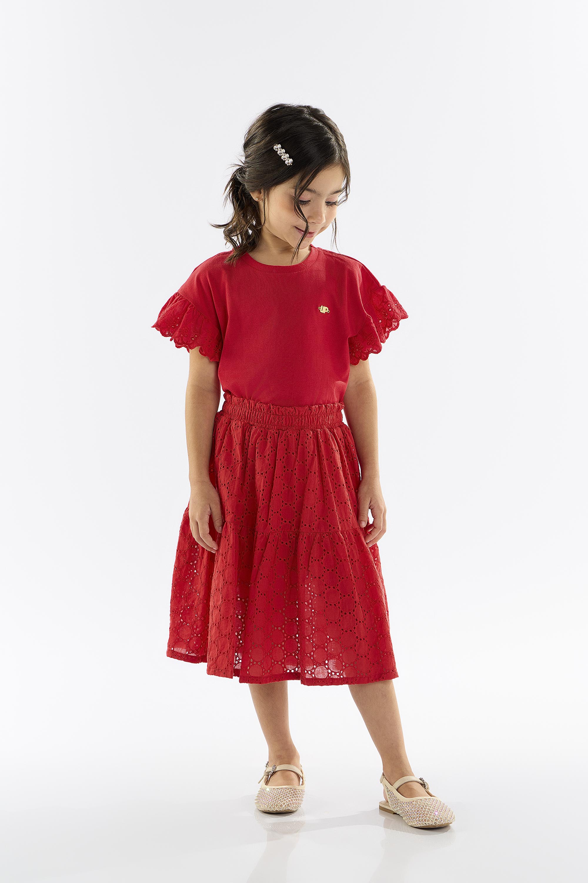 Conjunto Infantil para Menina com Blusa e Saia (Vermelho) Up Baby - Imagem 29