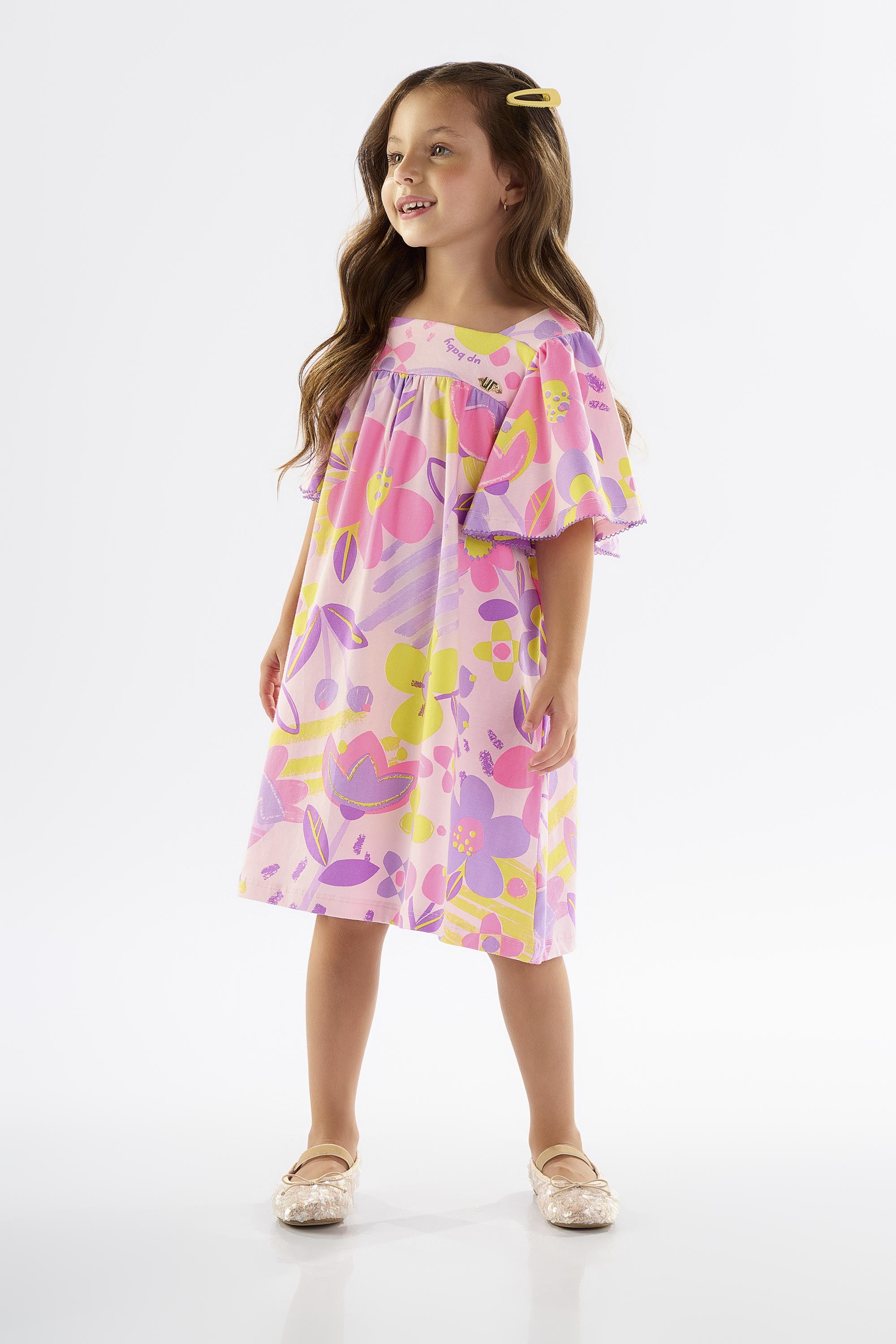 Vestido Infantil Floral em Cotton (Roxo) Up Baby