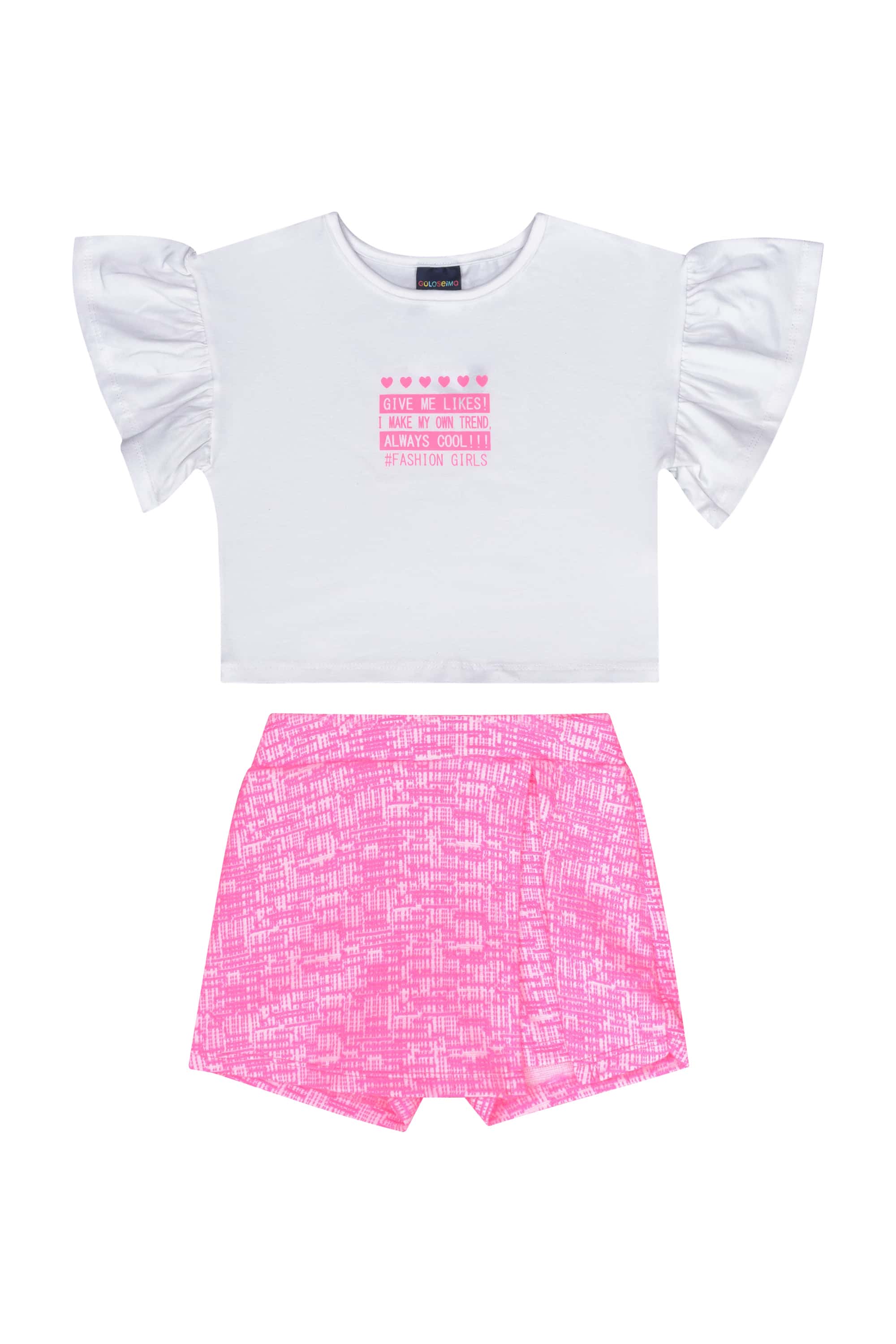 Conjunto Blusa e Short-Saia Infantil para Menina (Branco) Guloseima - Imagem 15