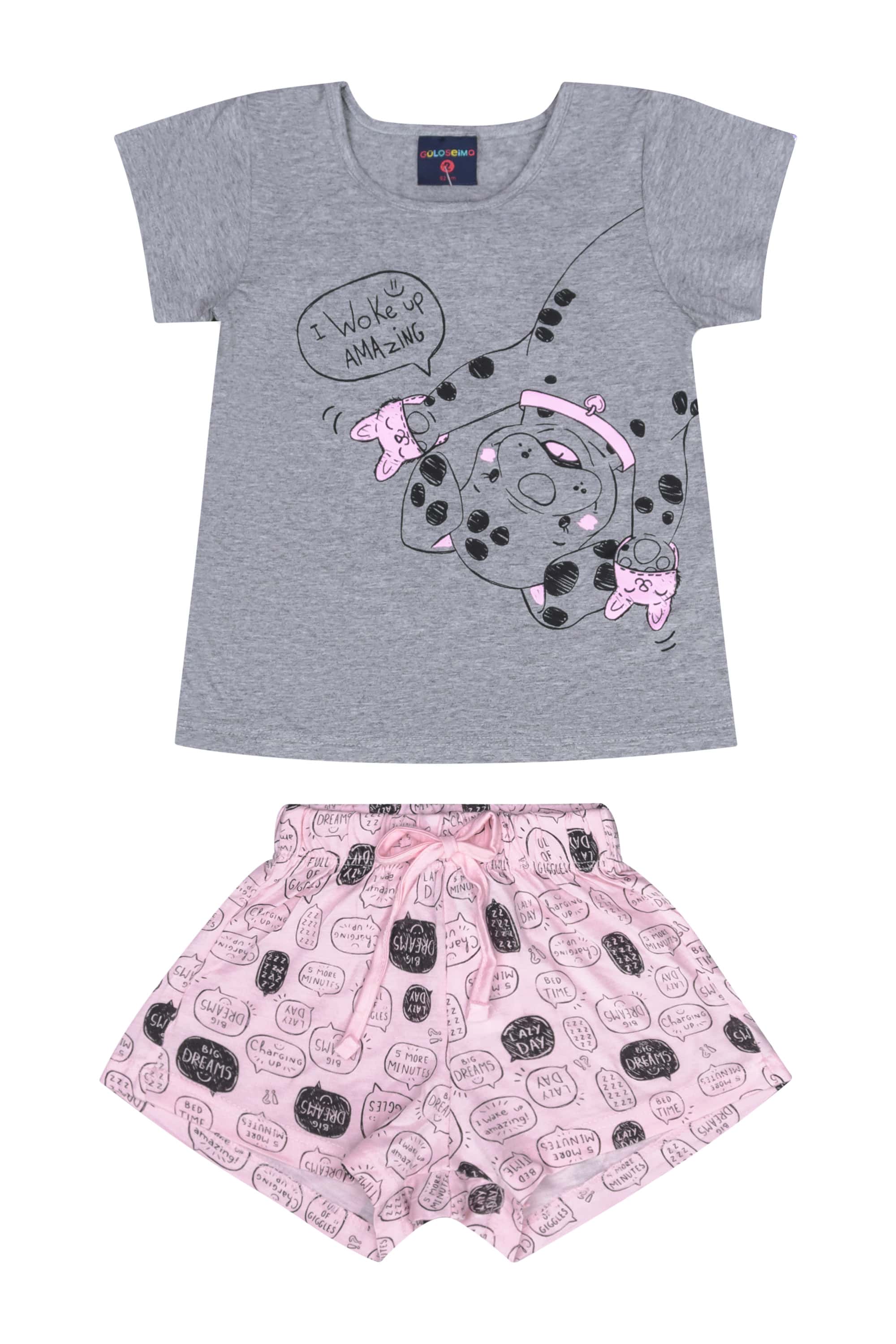 Pijama Infantil Menina com Blusa e Shorts (Cinza) Guloseima - Imagem 2