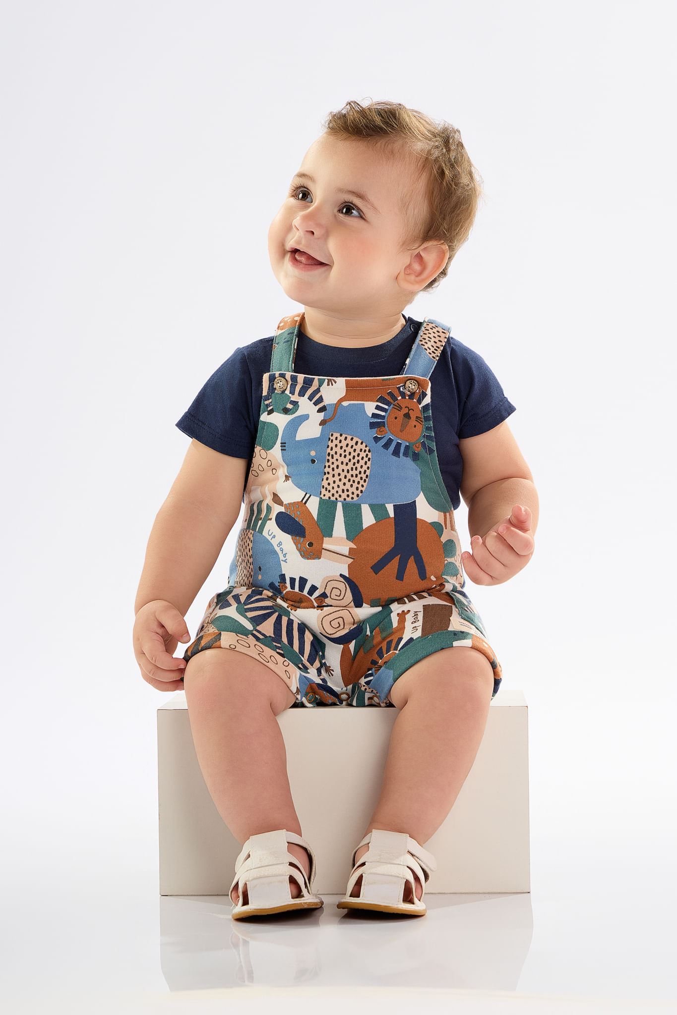 Conjunto para Bebê Menino Jardineira e Body Safari (Azul Marinho) Up Baby