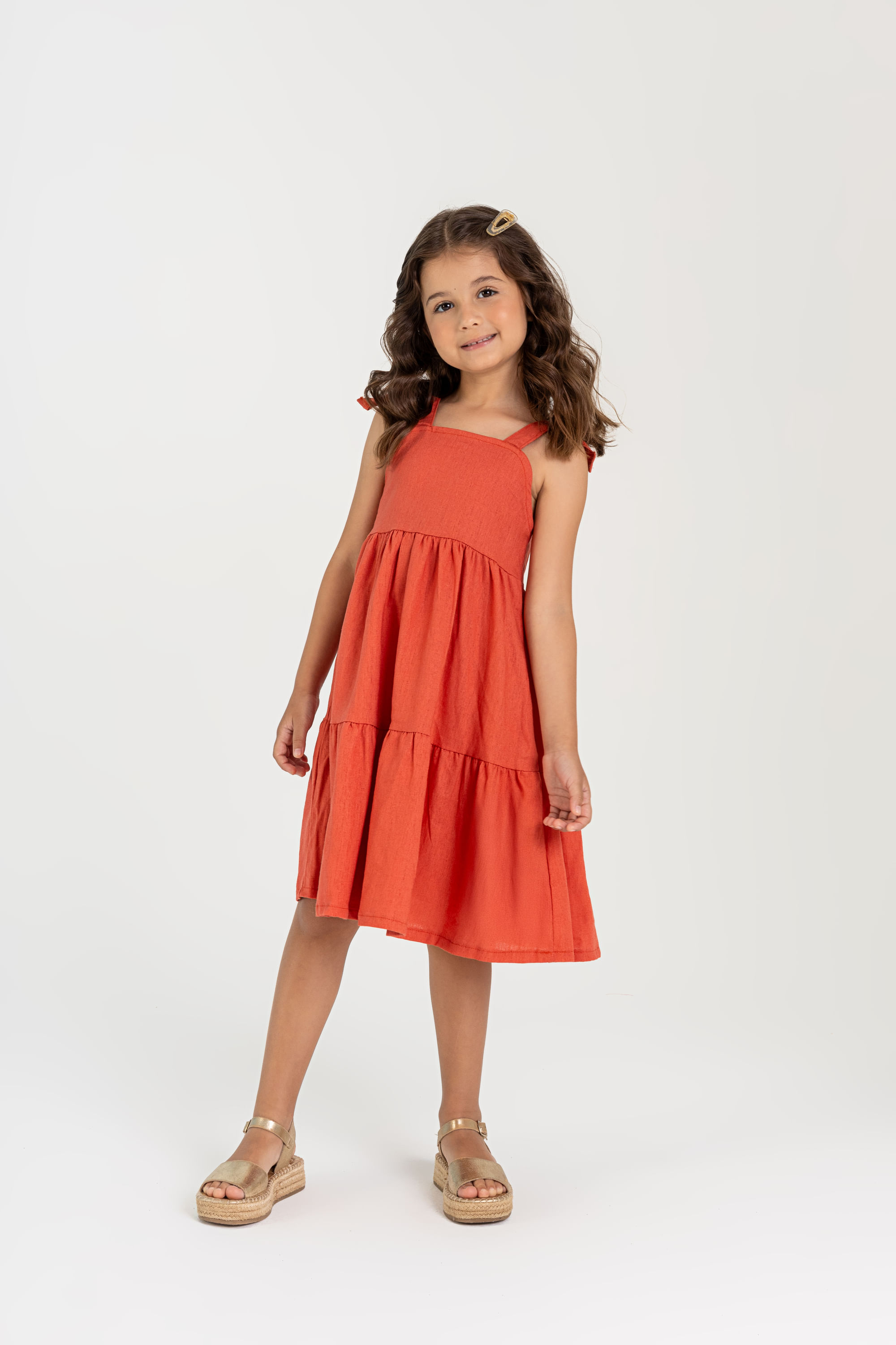 Vestido com Alças em Tecido para Menina (Coral) Guloseima - Imagem 4