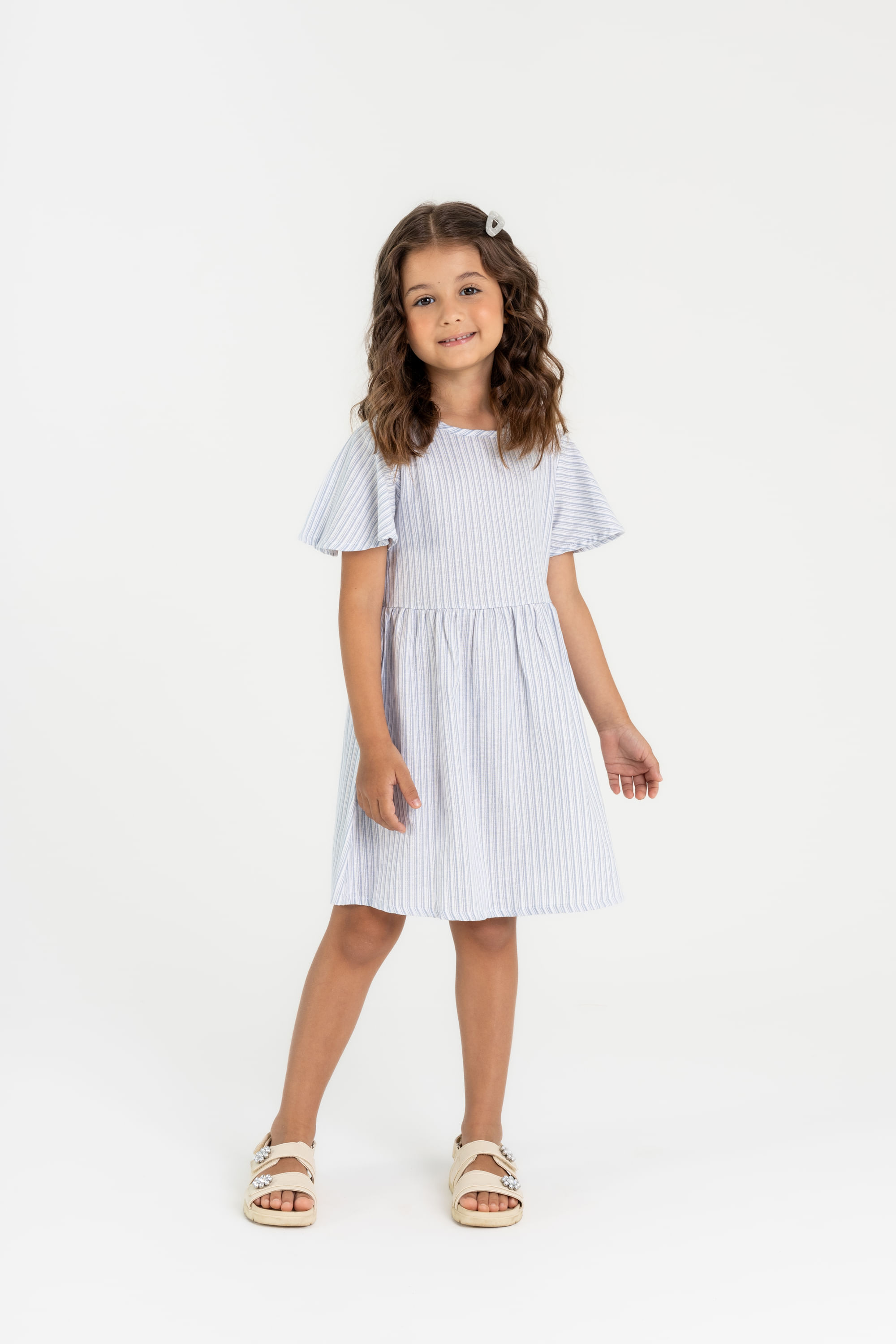 Vestido Infantil Manga Curta Listrado (Azul) Guloseima