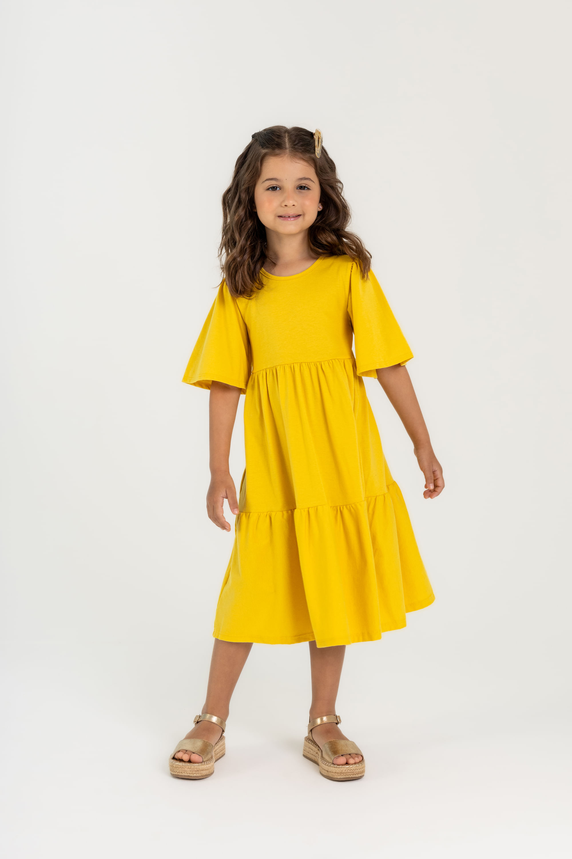 Vestido Infantil em Meia Malha (Amarelo) Guloseima