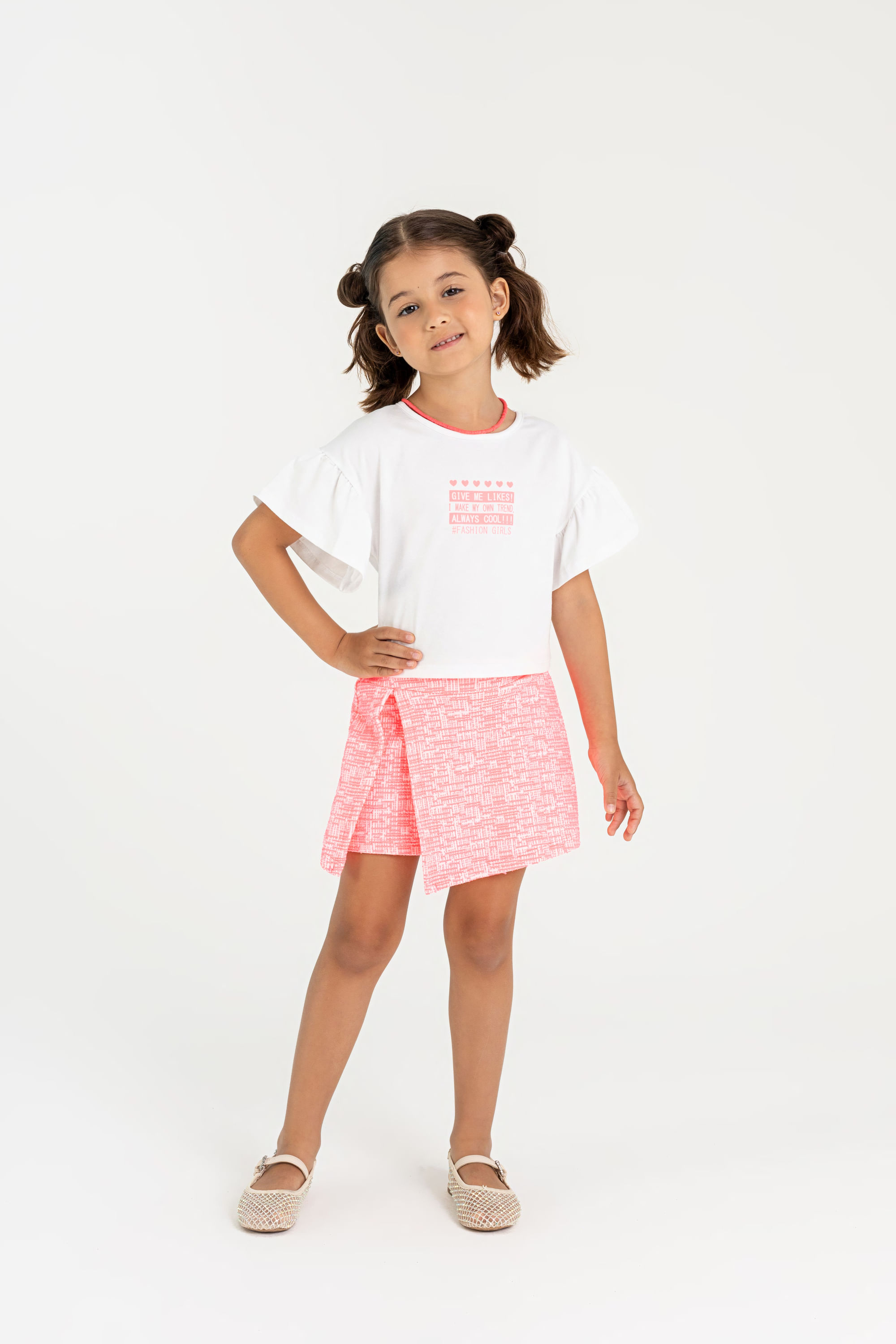 Conjunto Blusa e Short-Saia Infantil para Menina (Branco) Guloseima - Imagem 19