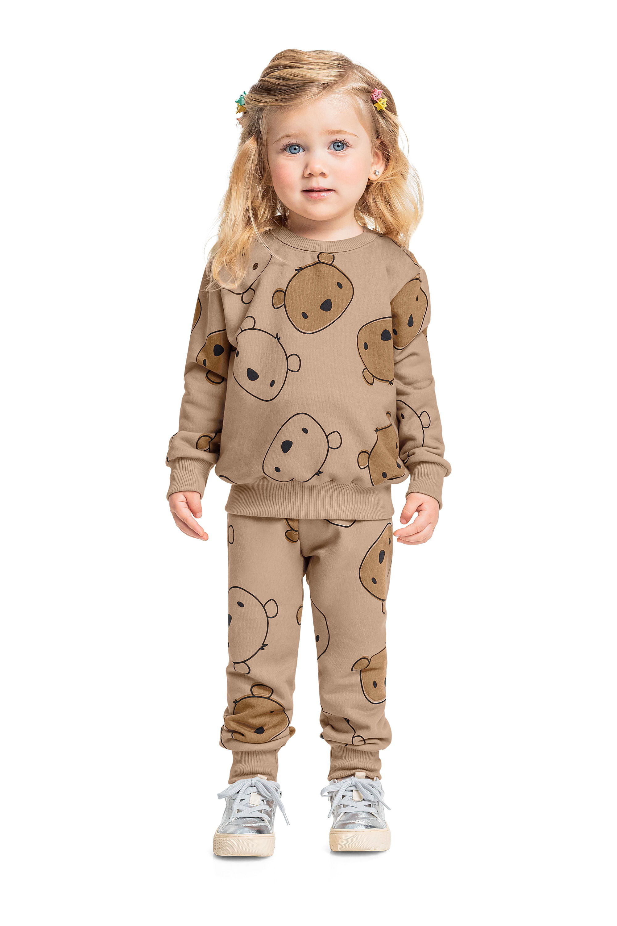 Conjunto Infantil Feminina com Blusão e Calça (Marrom) Bee Loop