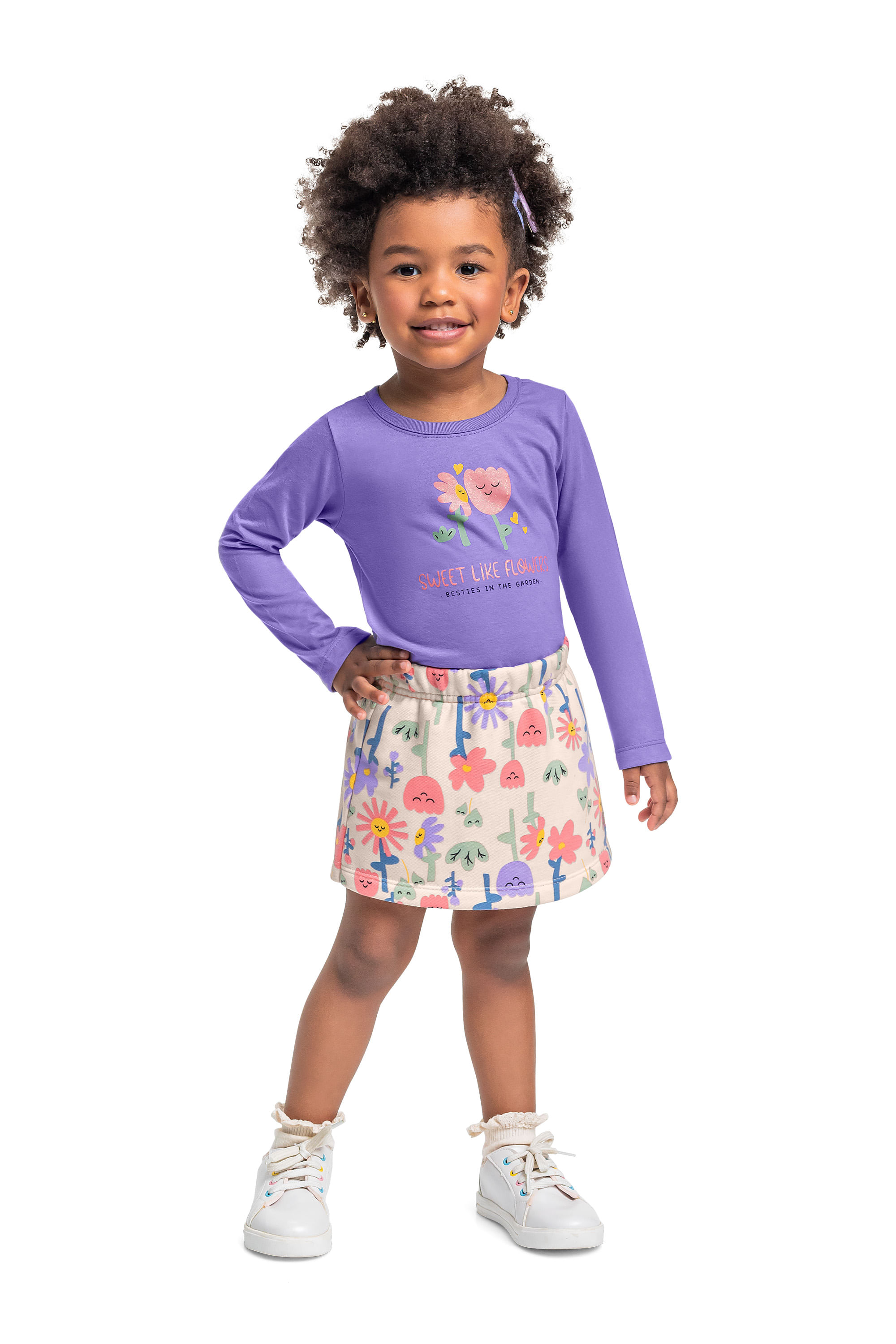 Conjunto Infantil com Blusa e Shorts-Saia (Roxo) Bee Loop