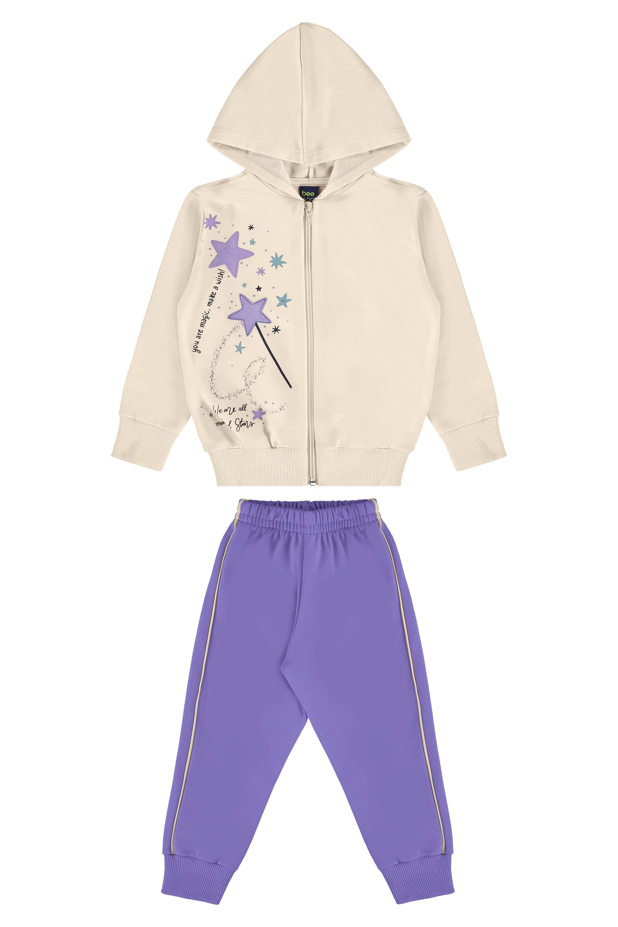 Conjunto Infantil Jaqueta e Calça Moletom Para Menina (Bege) Bee Loop