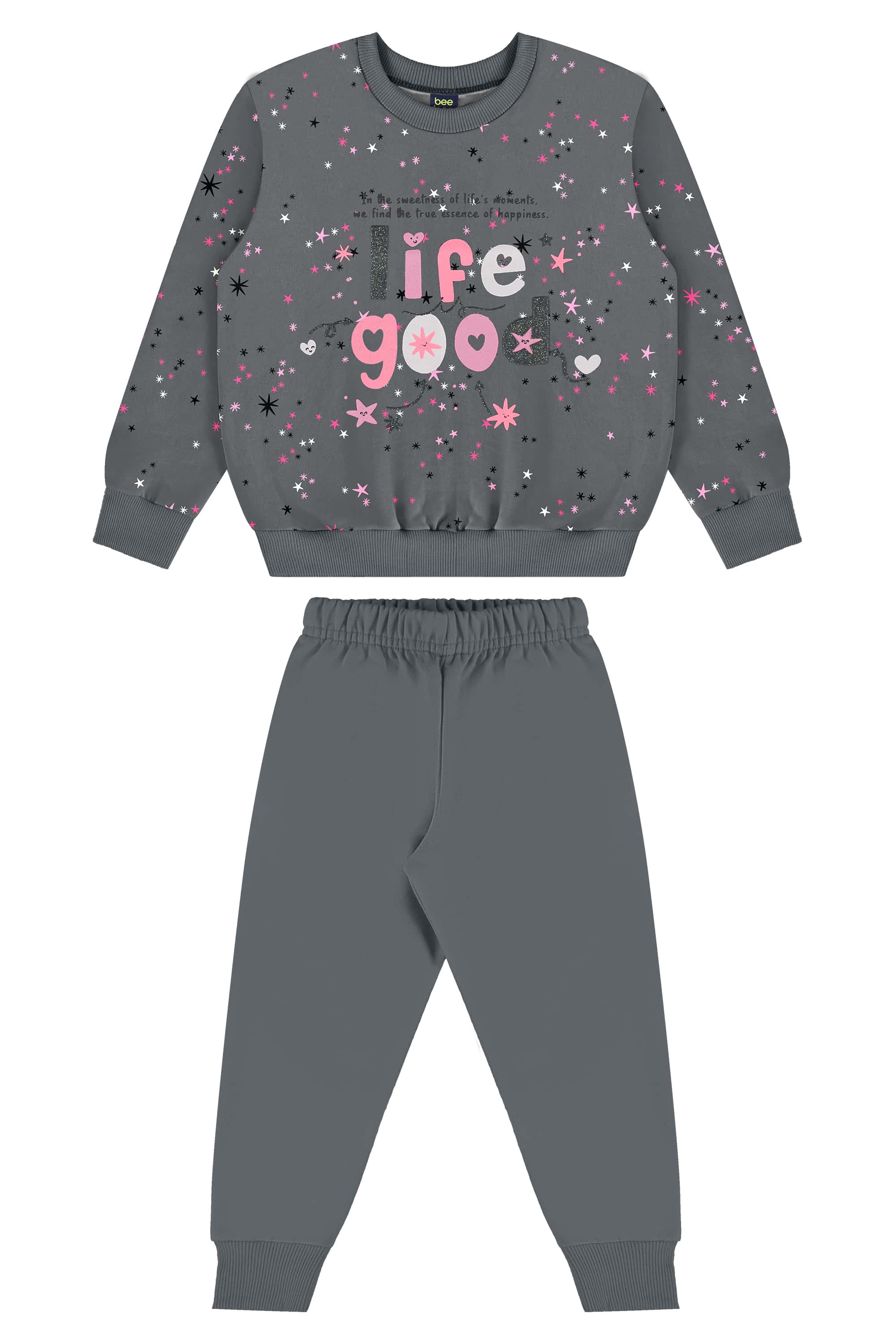 Conjunto Infantil com Blusão e Calça para Menina (Cinza) Bee Loop - Imagem 2