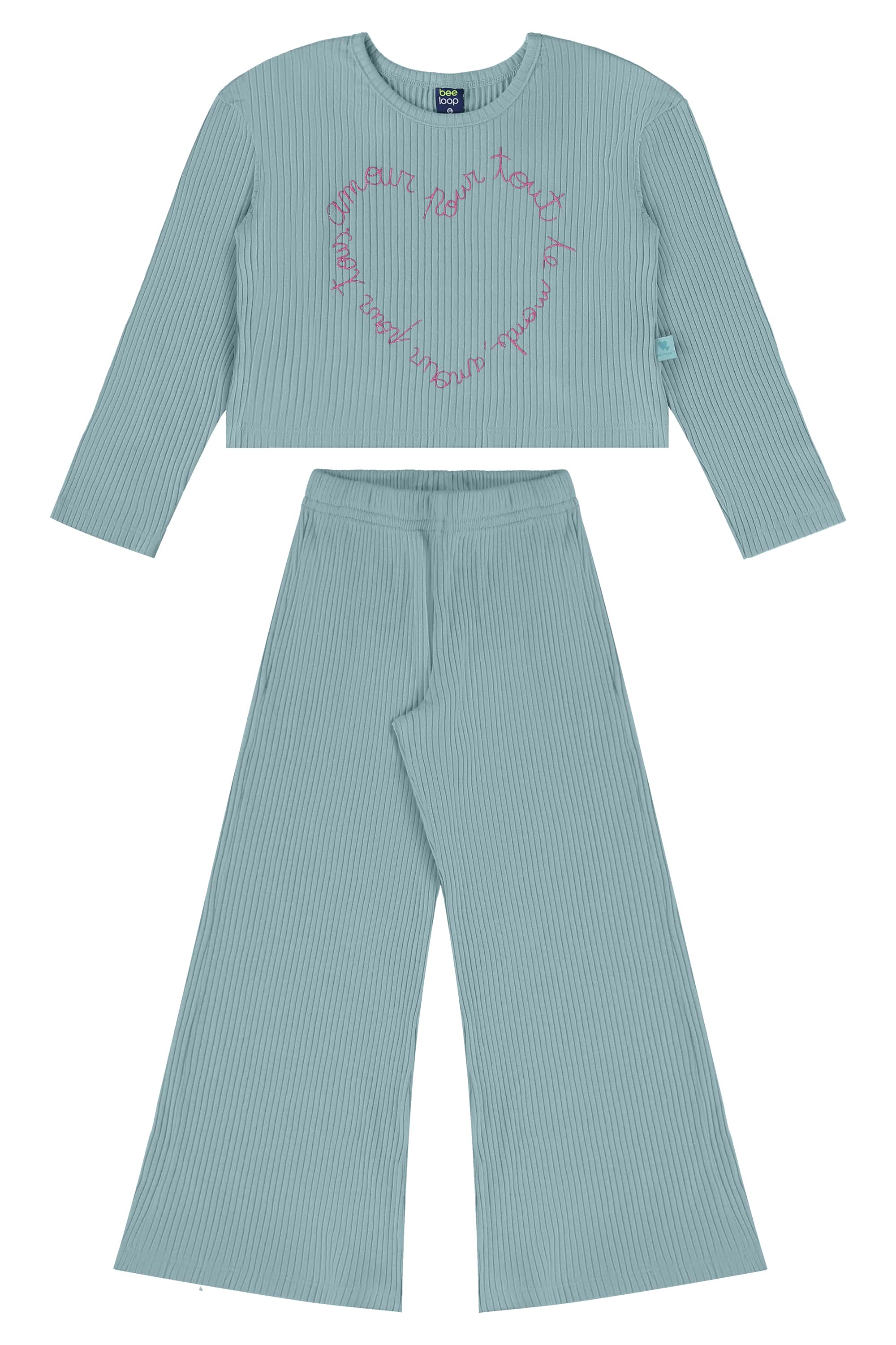 Conjunto Infantil com Blusa Cropped e Calça (Azul) Bee Loop - Imagem 19