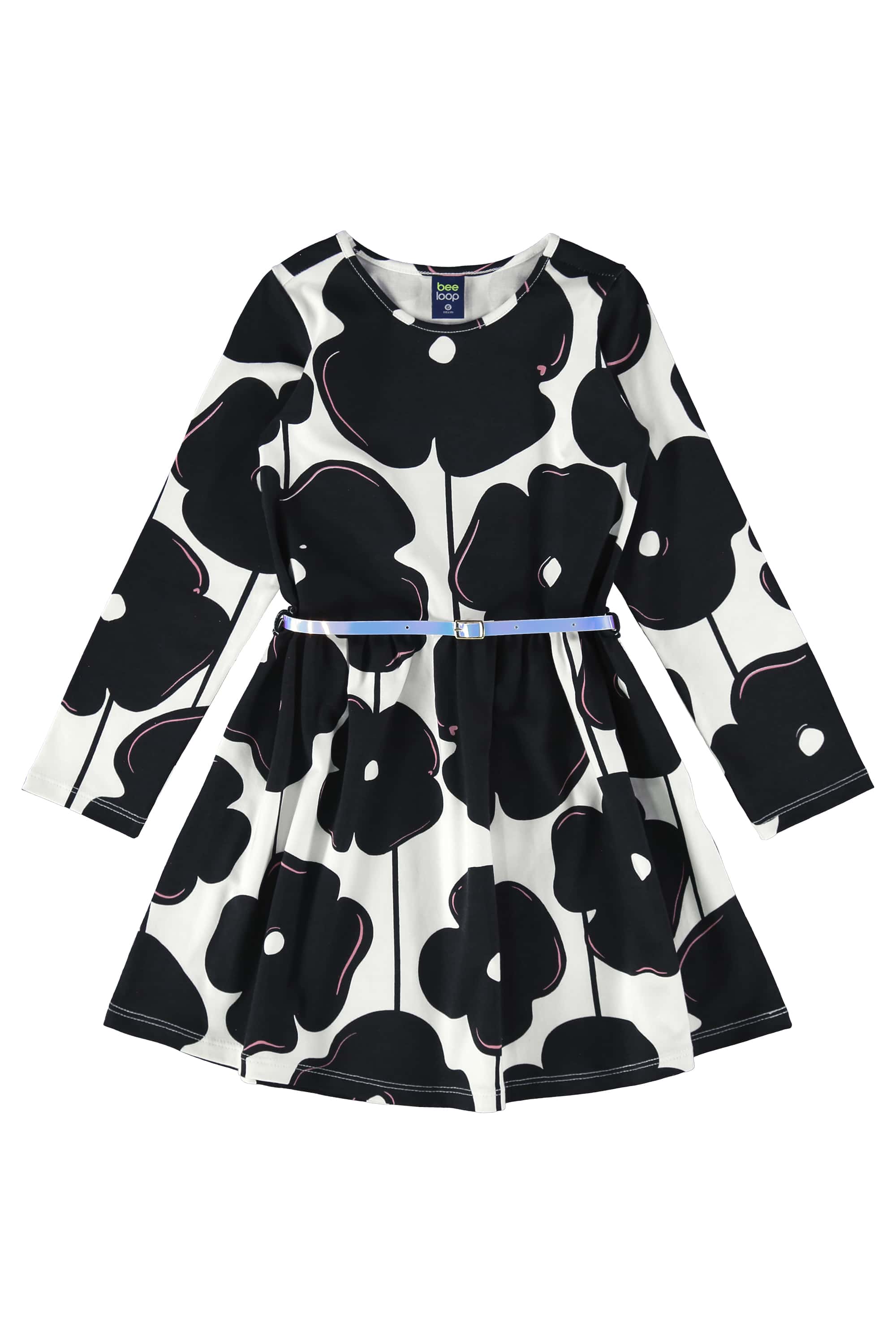 Vestido de Manga Longa com Cinto (Branco) Bee Loop - Imagem 5