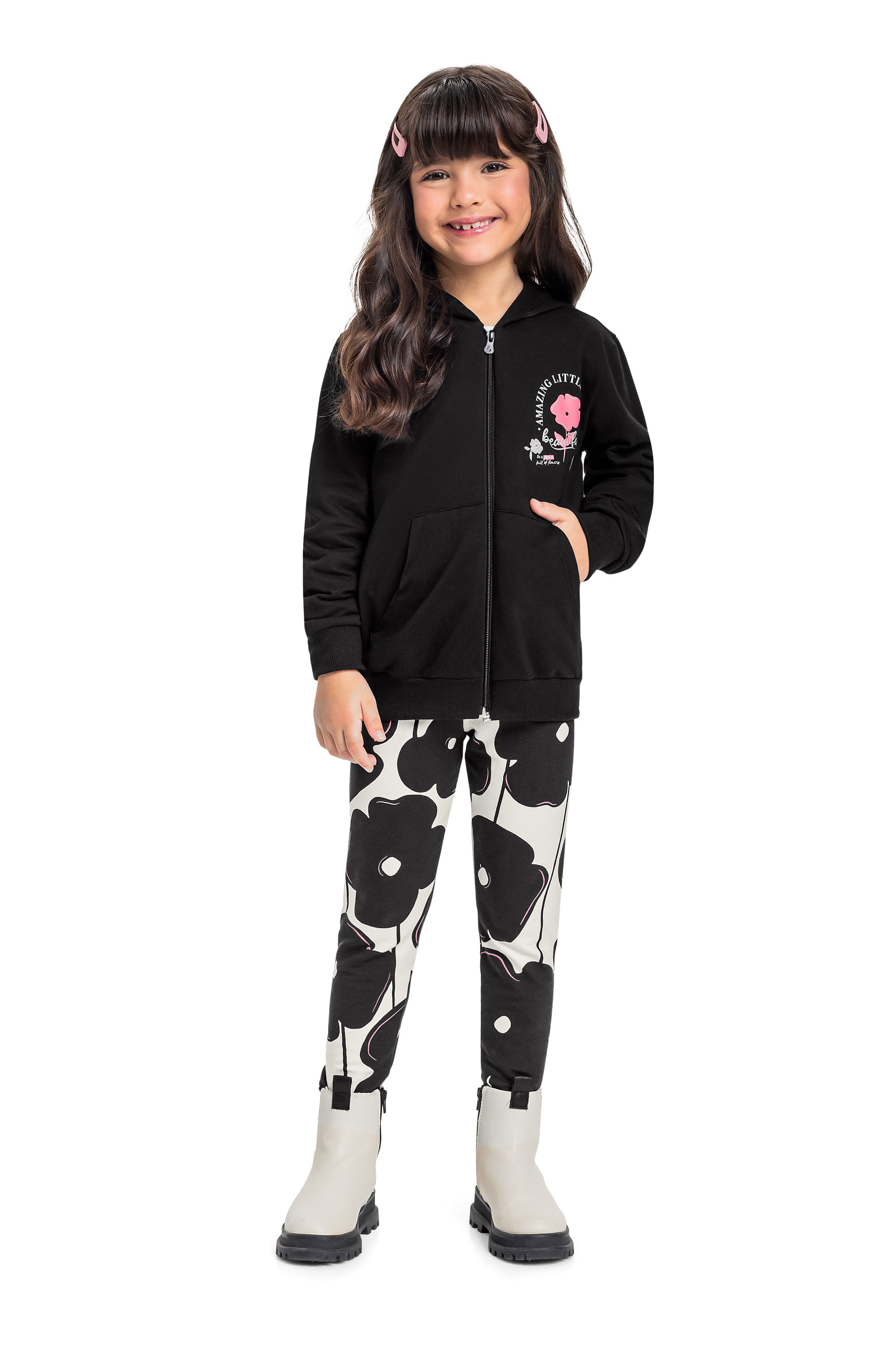 Conjunto Jaqueta e Calça Legging Molecotton para Meninas (Preto) Bee Loop