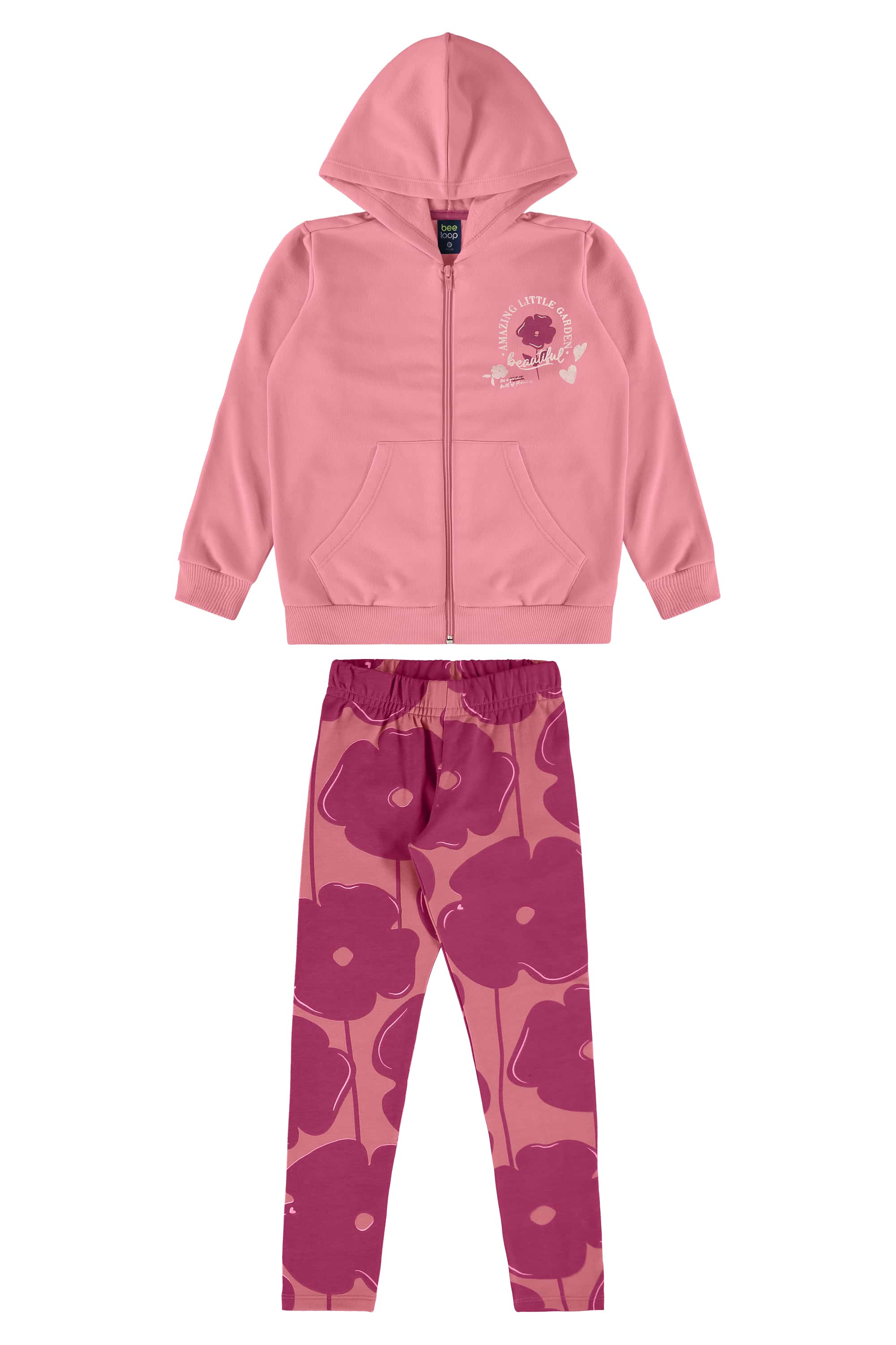 Conjunto Jaqueta e Calça Legging Molecotton para Meninas (Rosa) Bee Loop