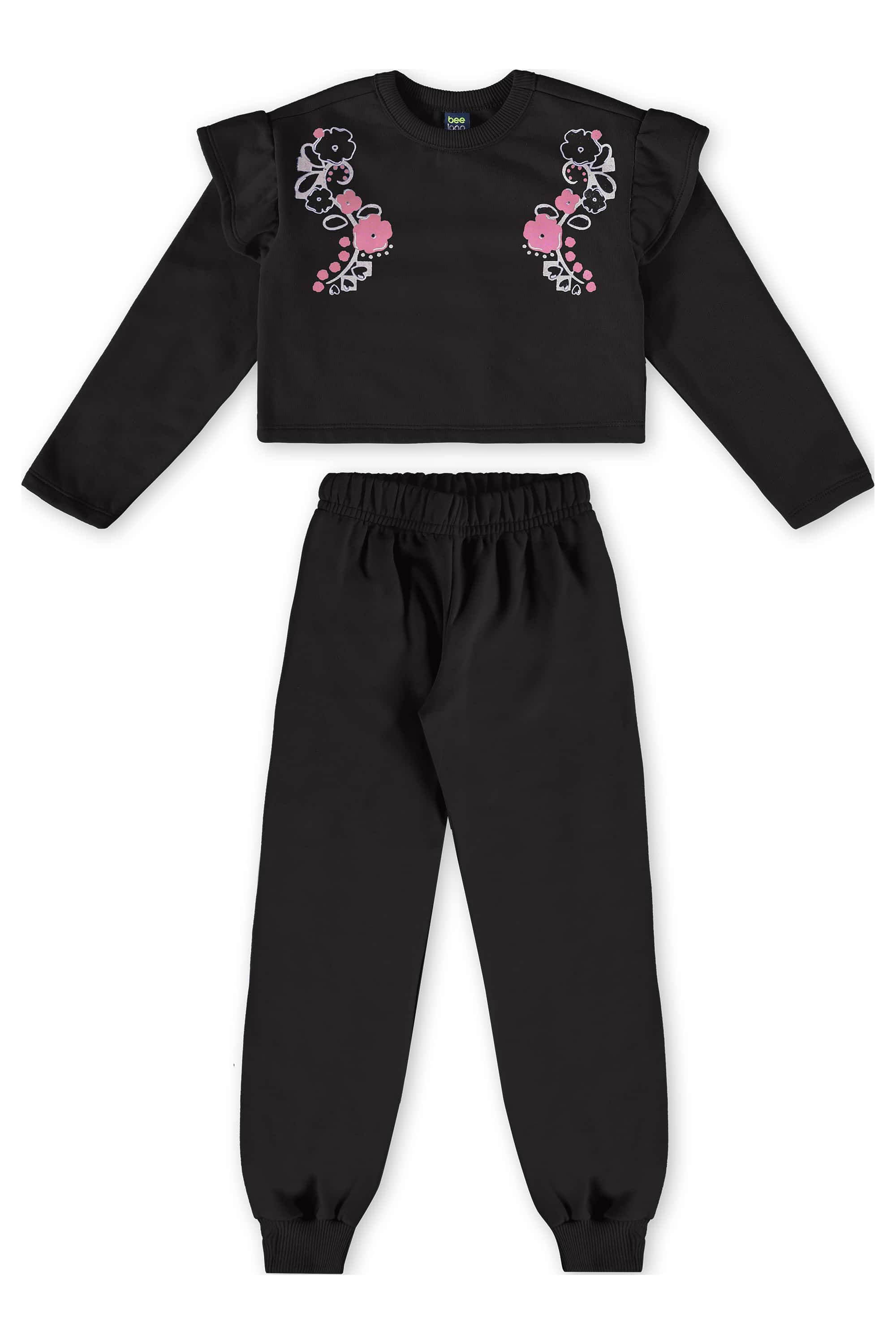 Conjunto Infantil com Blusa Cropped e Calça (Preto) Bee Loop - Imagem 16