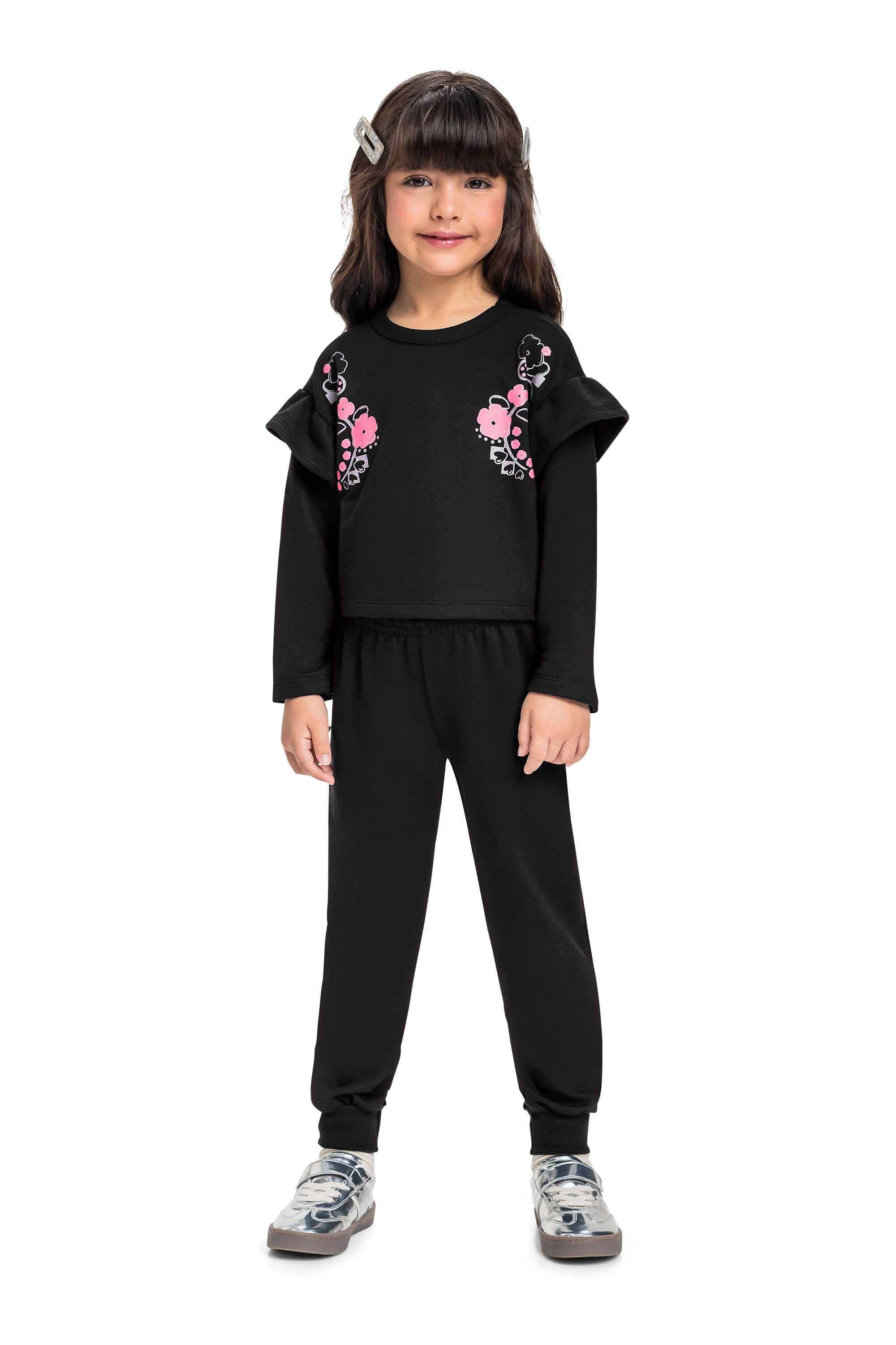 Conjunto Infantil com Blusa Cropped e Calça (Preto) Bee Loop - Imagem 36
