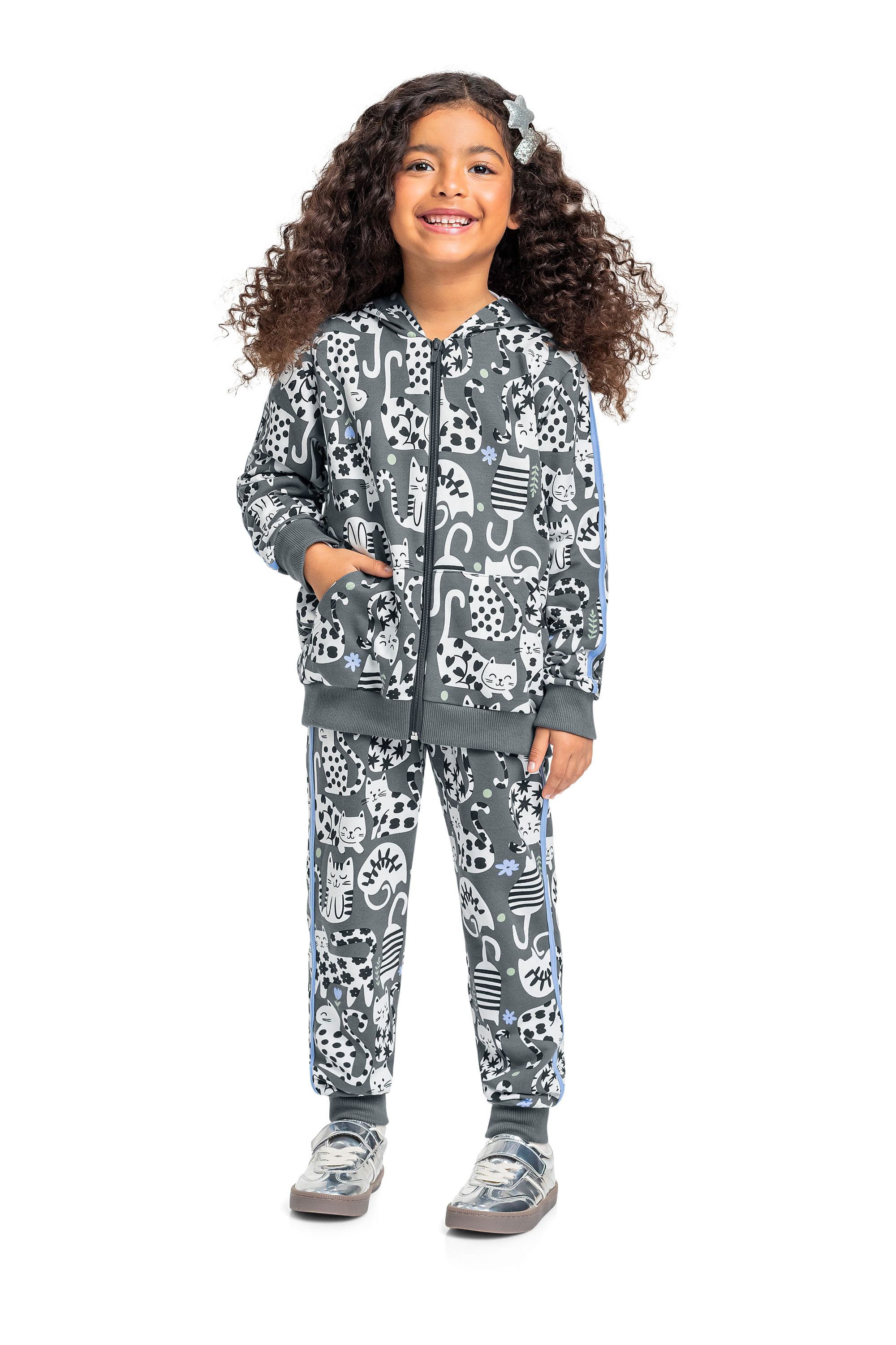 Conjunto Infantil Jaqueta e Calça Moletom Sem Felpa (Cinza) Bee Loop