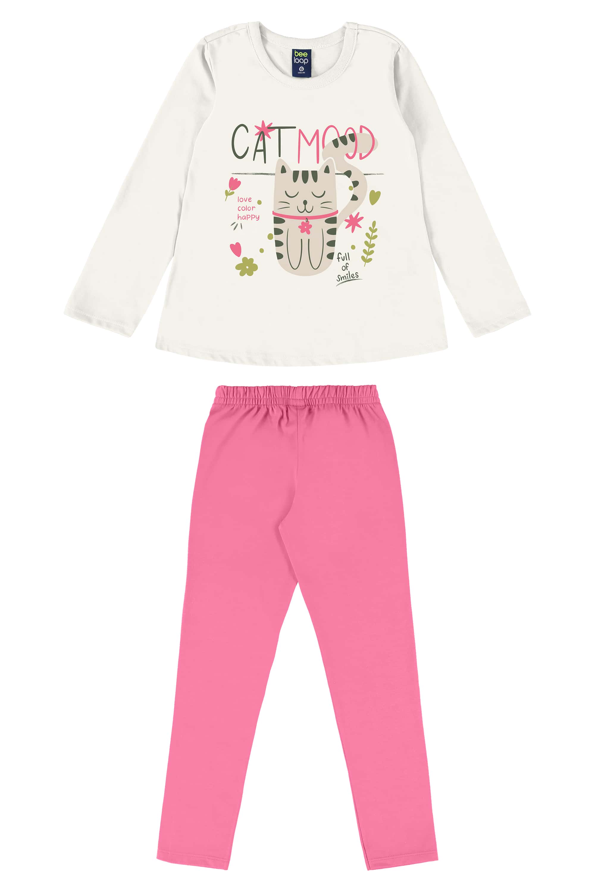 Conjunto Infantil Menina Blusa Meia Malha e Calça Legging (Off White) Bee Loop
