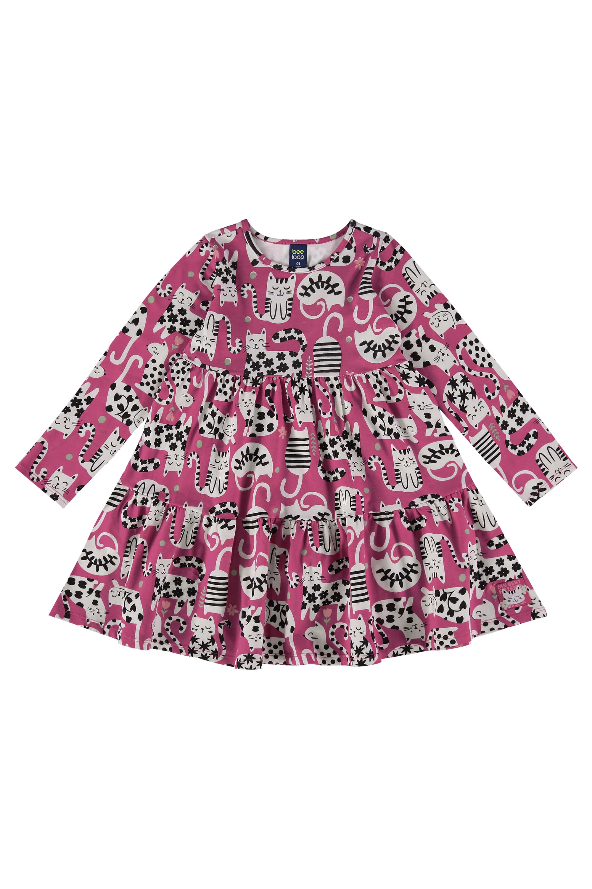Vestido Infantil Manga Longa de Gatinho (Rosa) Bee Loop - Imagem 9