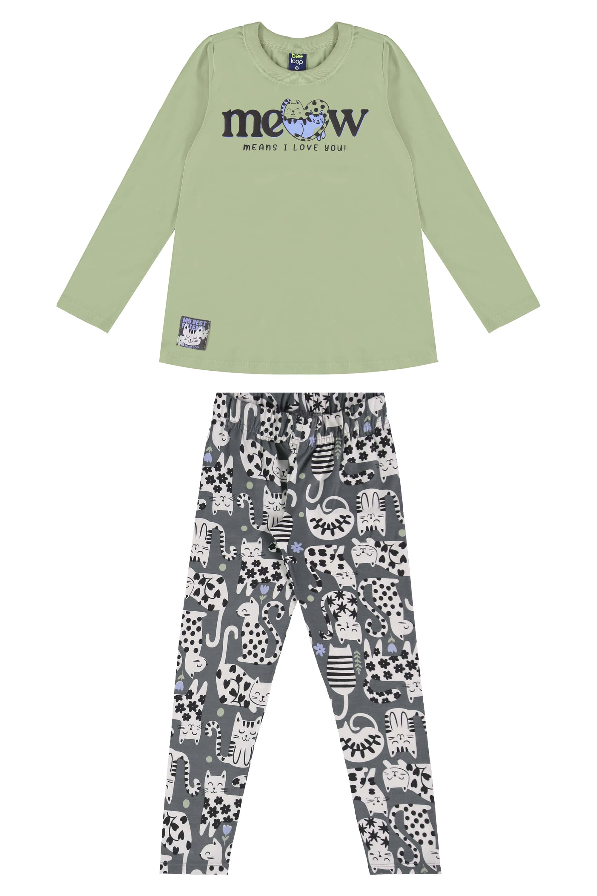 Conjunto para Meninas Blusa Meia Malha e Calça Legging em Cotton (Verde Claro) Bee Loop - Imagem 30