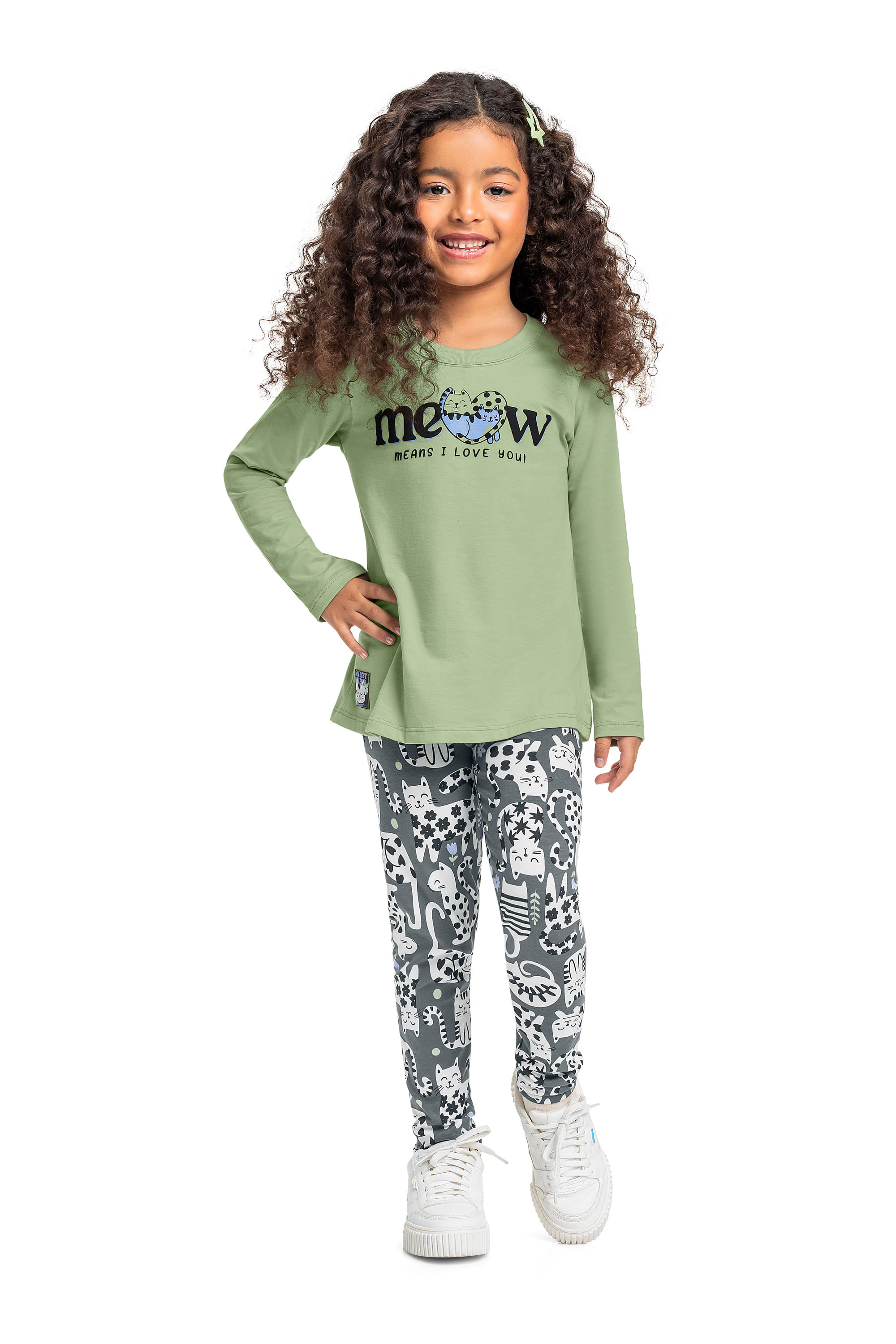 Conjunto para Meninas Blusa Meia Malha e Calça Legging em Cotton (Verde Claro) Bee Loop