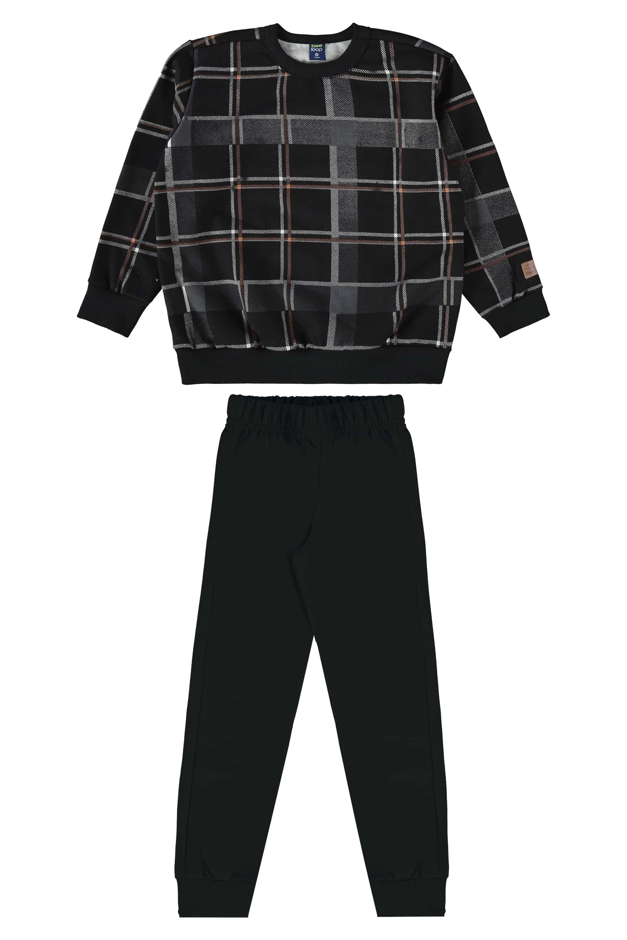 Conjunto Blusão Xadrez e Calça para Menino (Preto) Bee Loop