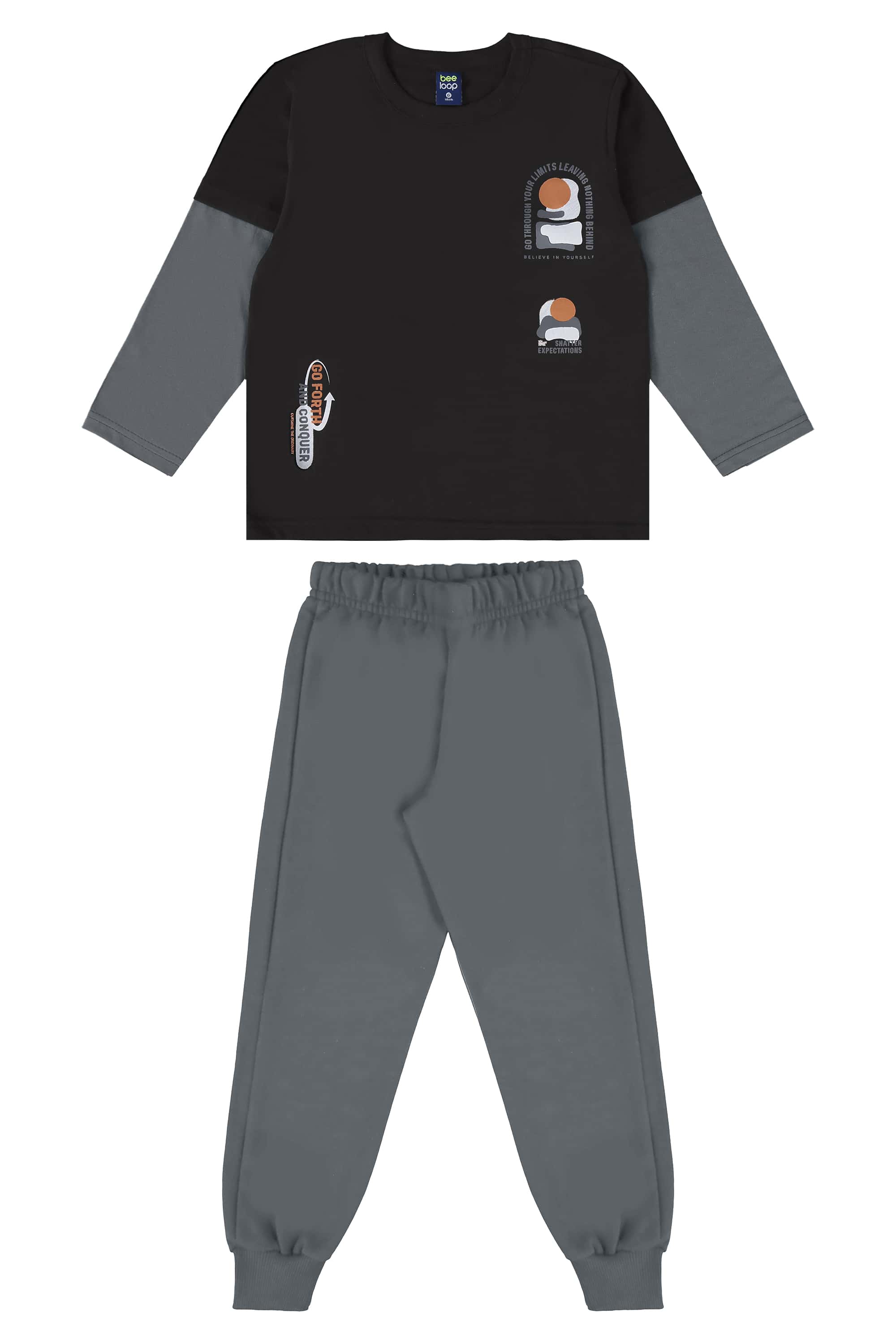 Conjunto Menino Camiseta Meia Malha e Calça Moletom (Preto) Bee Loop - Imagem 13